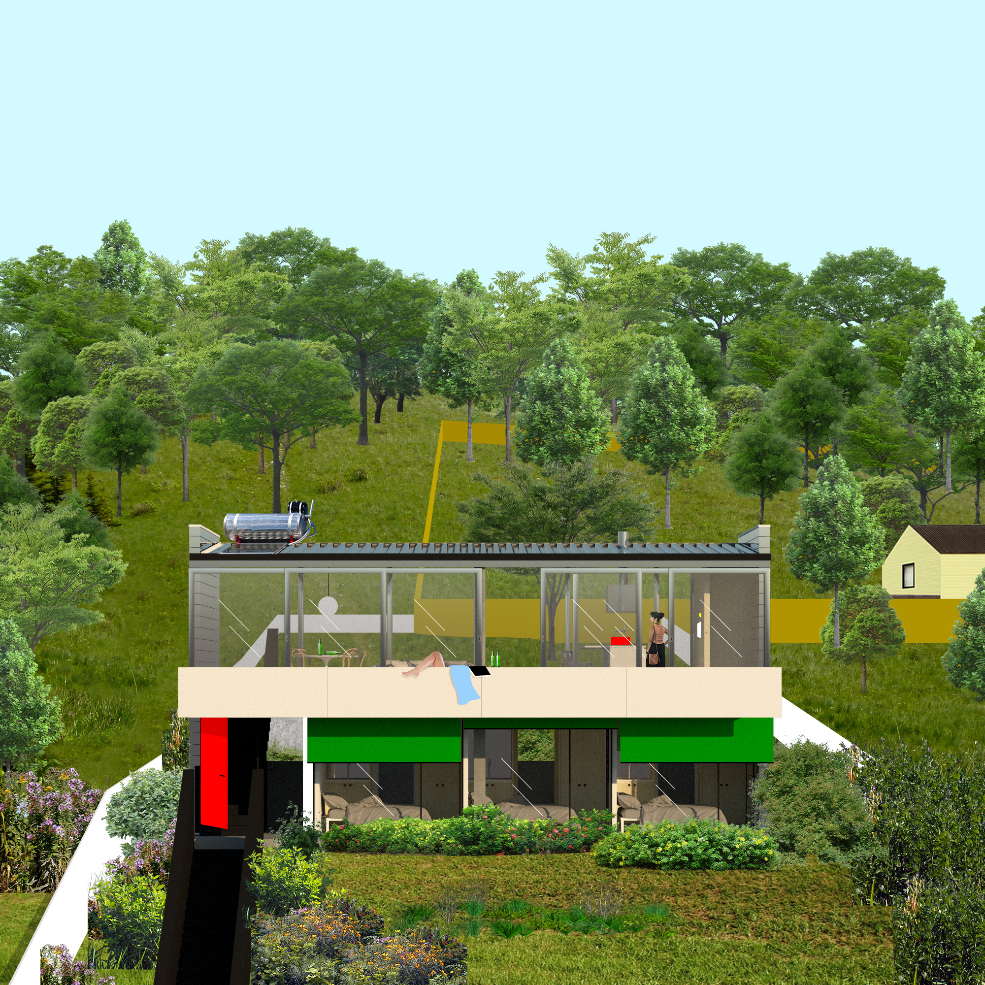 Casa na Ilha Bela, CLUBE (coord. de projeto: Luiz Solano).  Ilhabela, Brasil, 2019. Projeto não construído. 2/2