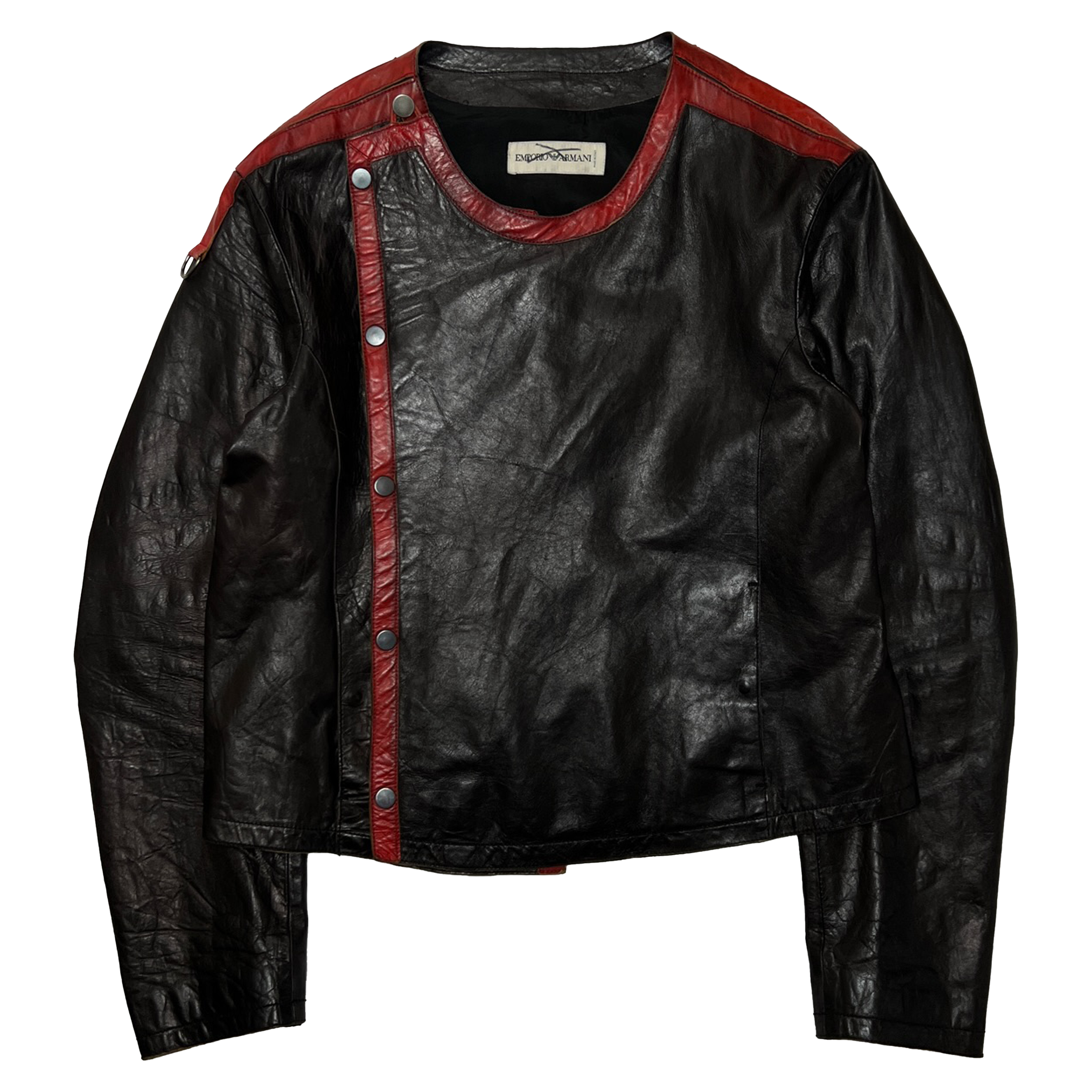 Emporio Armani, 2000s Cropped Moto Leather Jacket with Loop Flap