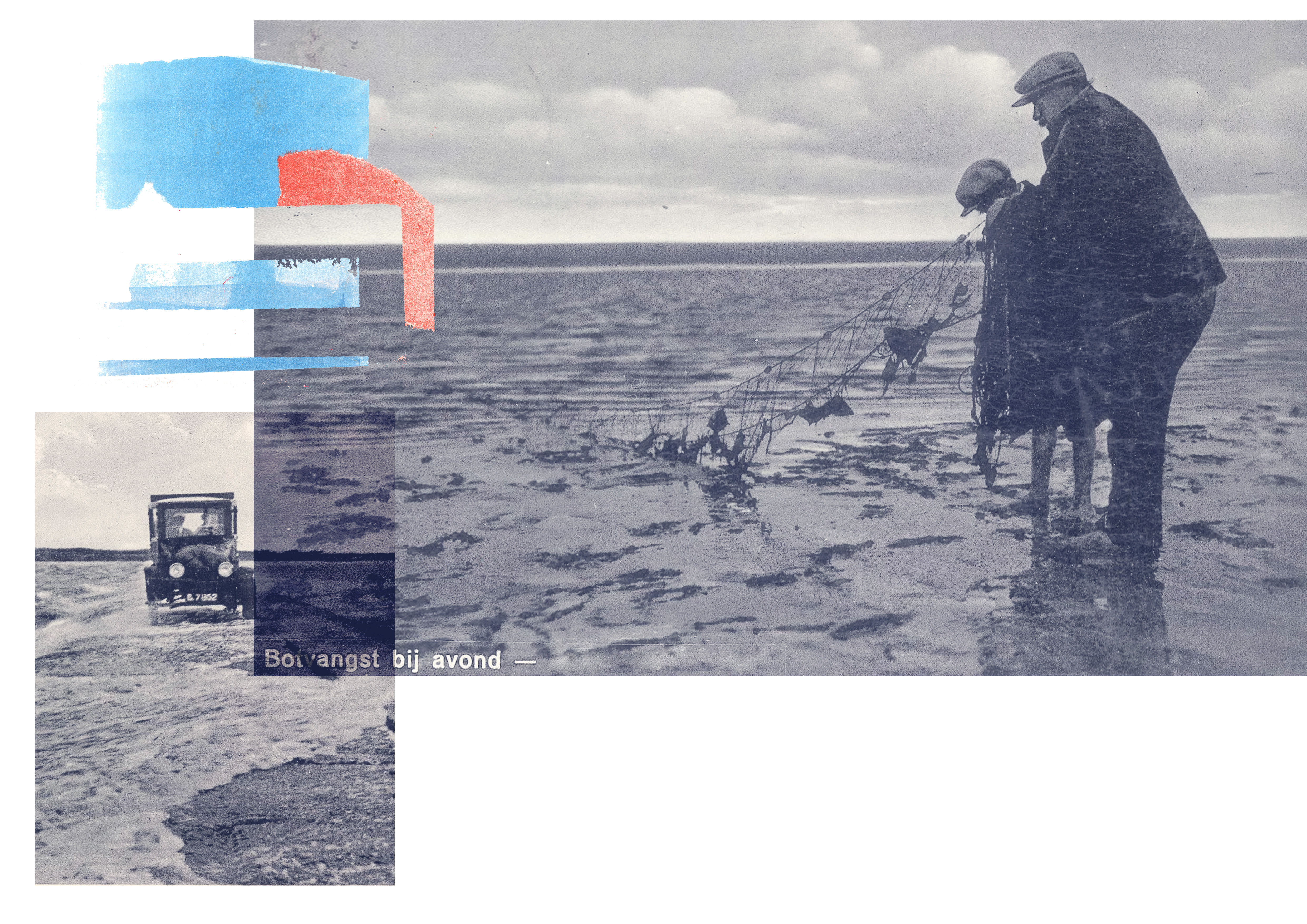 spread uit de zine 'botvangst bij avond', over platentektoniek en een moeder met verloren zonen op een eiland. -winter 2023