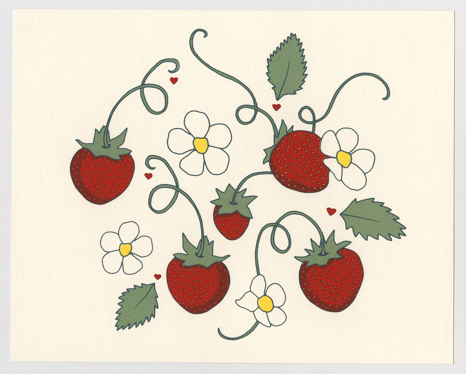 Strawberry2022, Screen print on Canson Colorline, 8x10&rdquo;