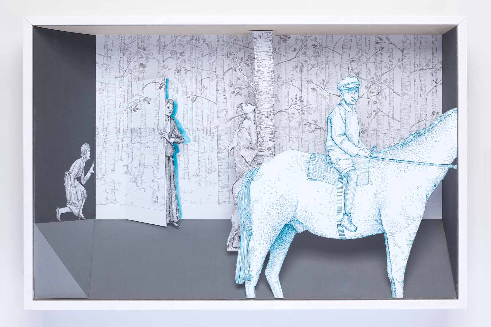 Forest, ink on Bristol board, linen bookcloth, MDF, glass, approx. 53 x 80 x 20 cms | 20.9" x 31.5" x 7.9"; 2010.