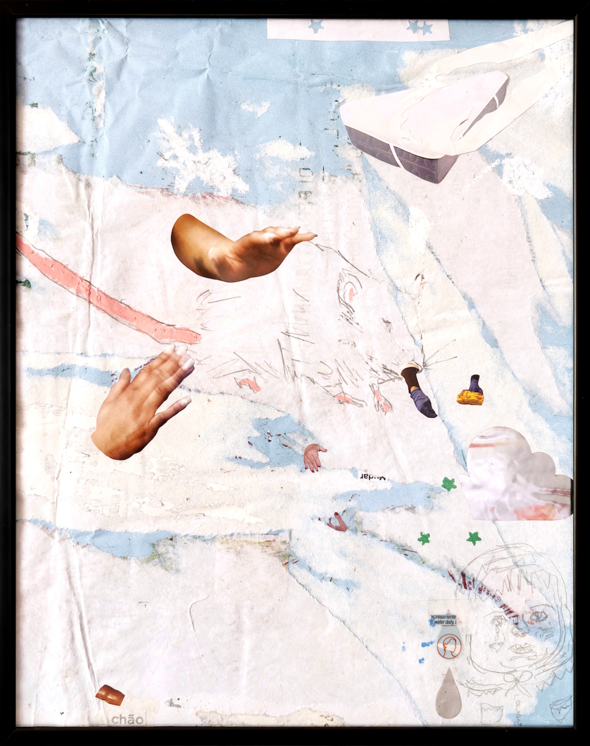 pleurer, pleuvoir, c quoi la différence ? 3, 2024magazine and paper cut-outs, collected posters, pencil, permanent markers, black metal frame w/ anti-reflective glass30x25cm