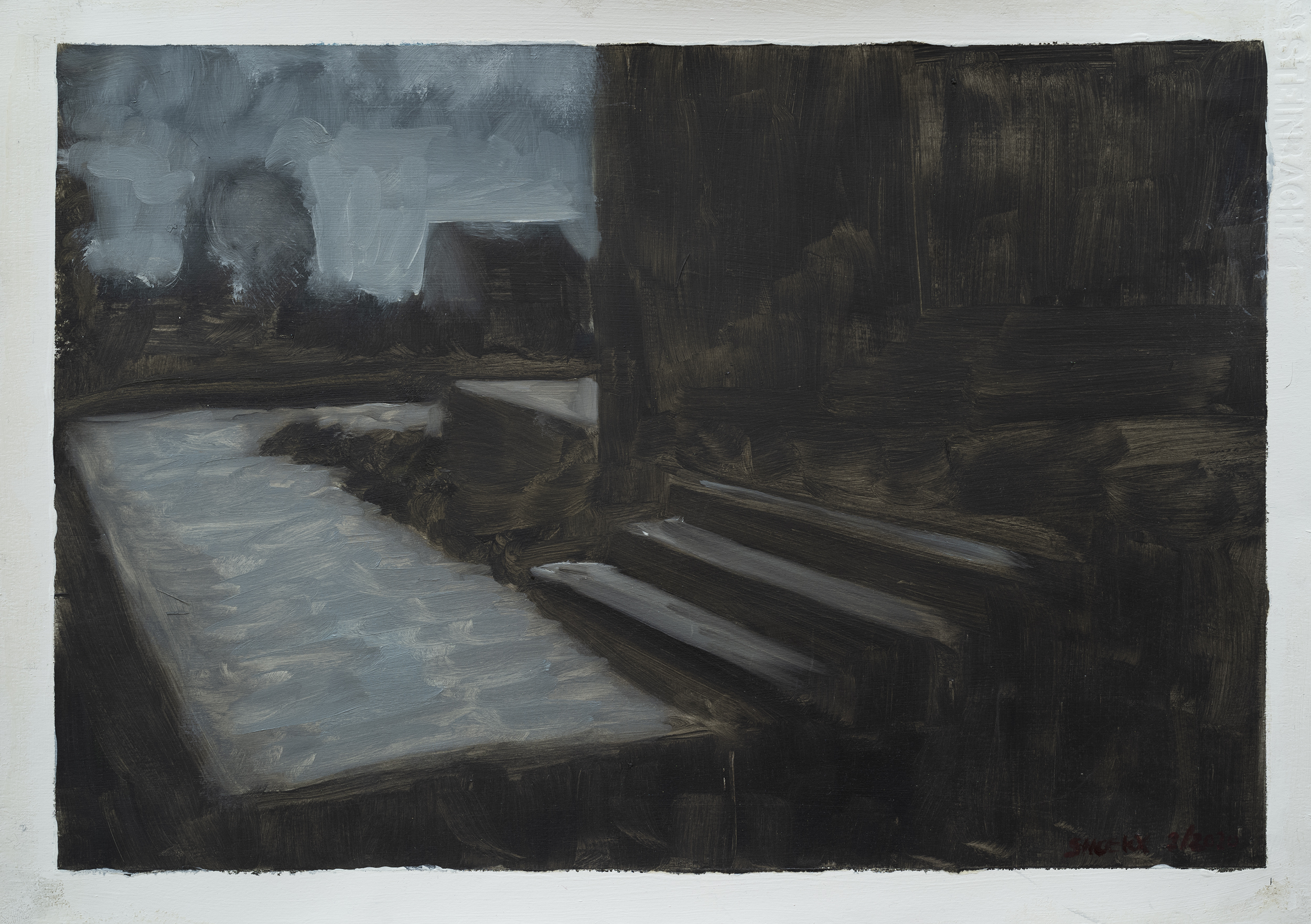 "Wet path after storm in backlight" - Oil On paper - 26cm x 38cm