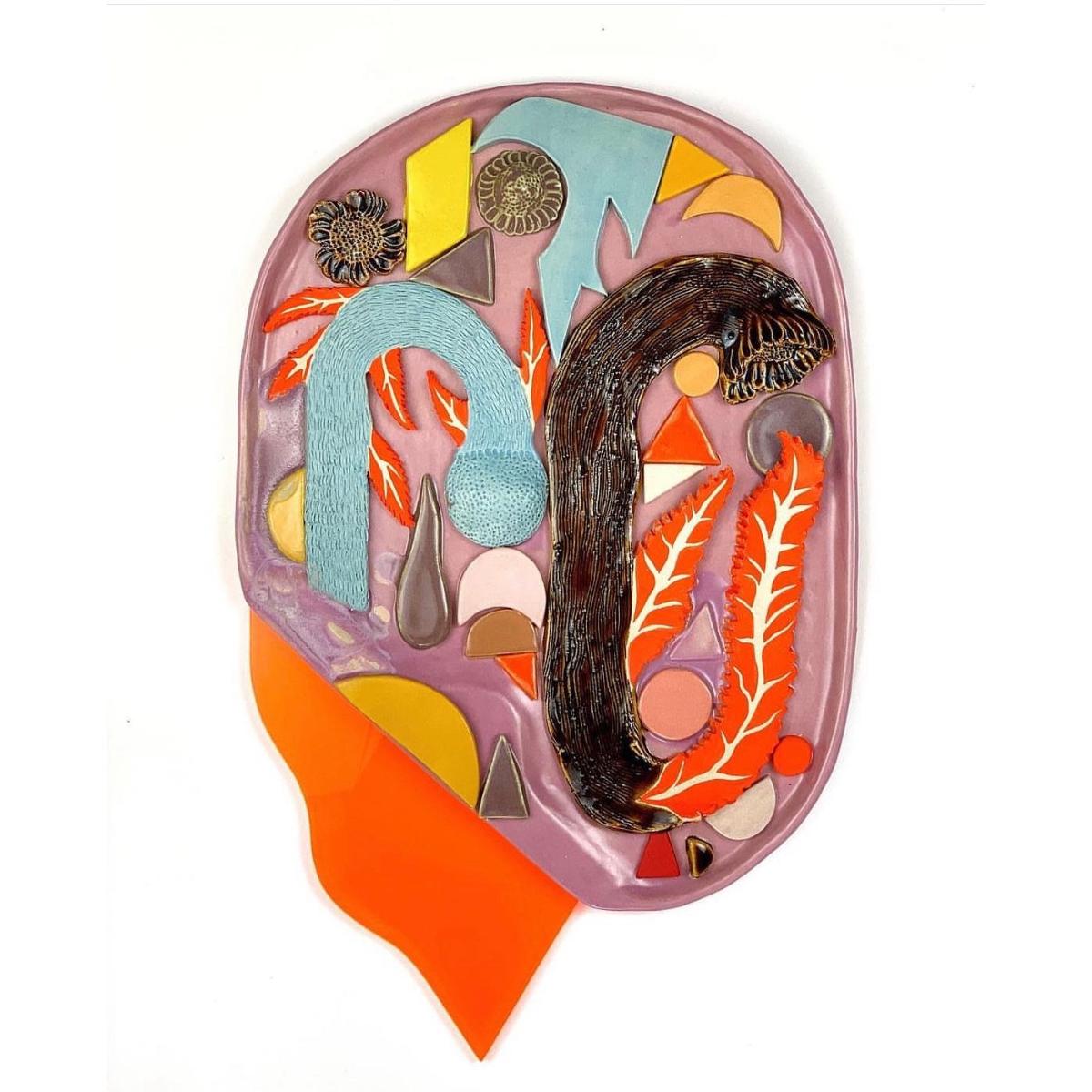 Emily Counts, 2022, Glazed stoneware with fluorescent acrylic sheet 16 x 10 x 1 in.(sold)
