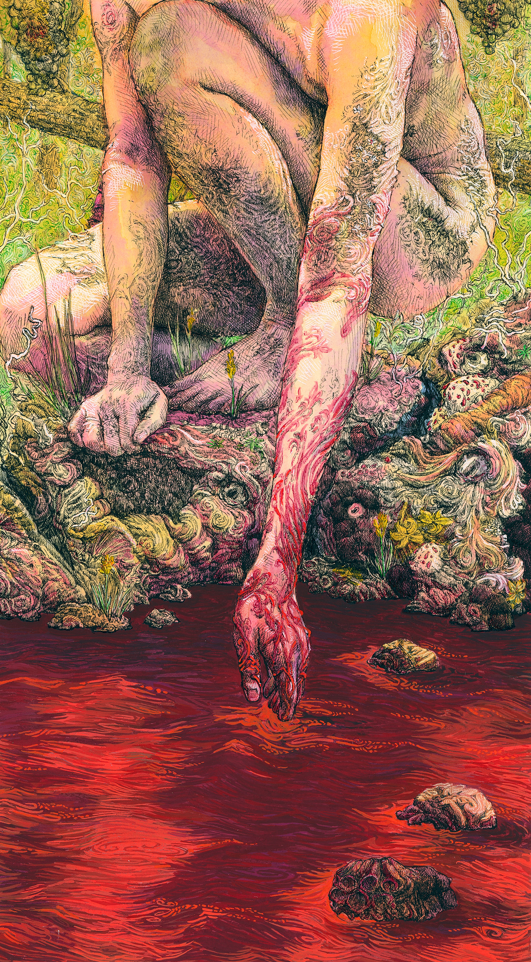No Sure Footing. Ink and gouache on paper. 2023. For Blood of Gods, issue 7. Available here.