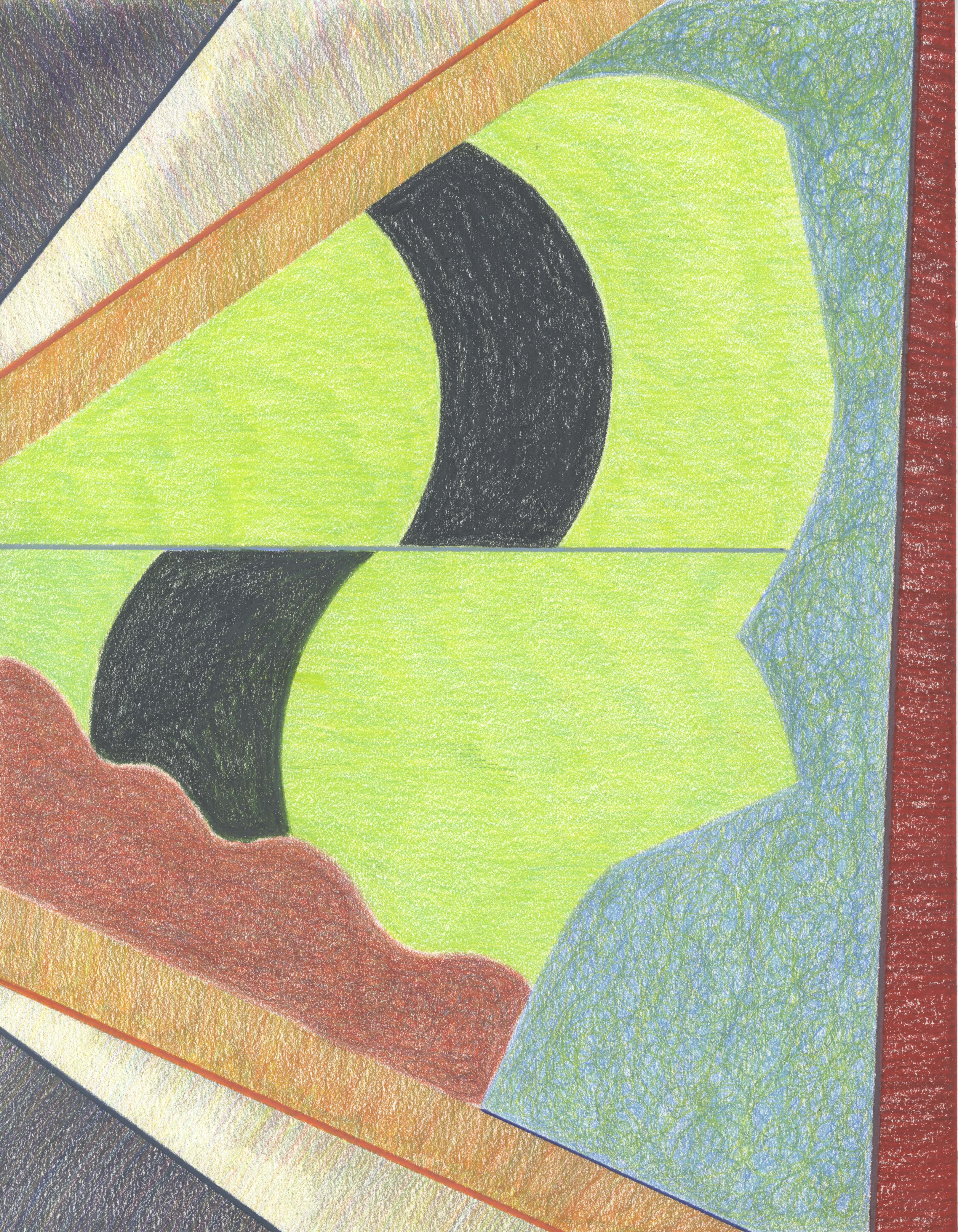 Interloper, 2019, colored pencil and graphite on paper, 14 × 11”. 