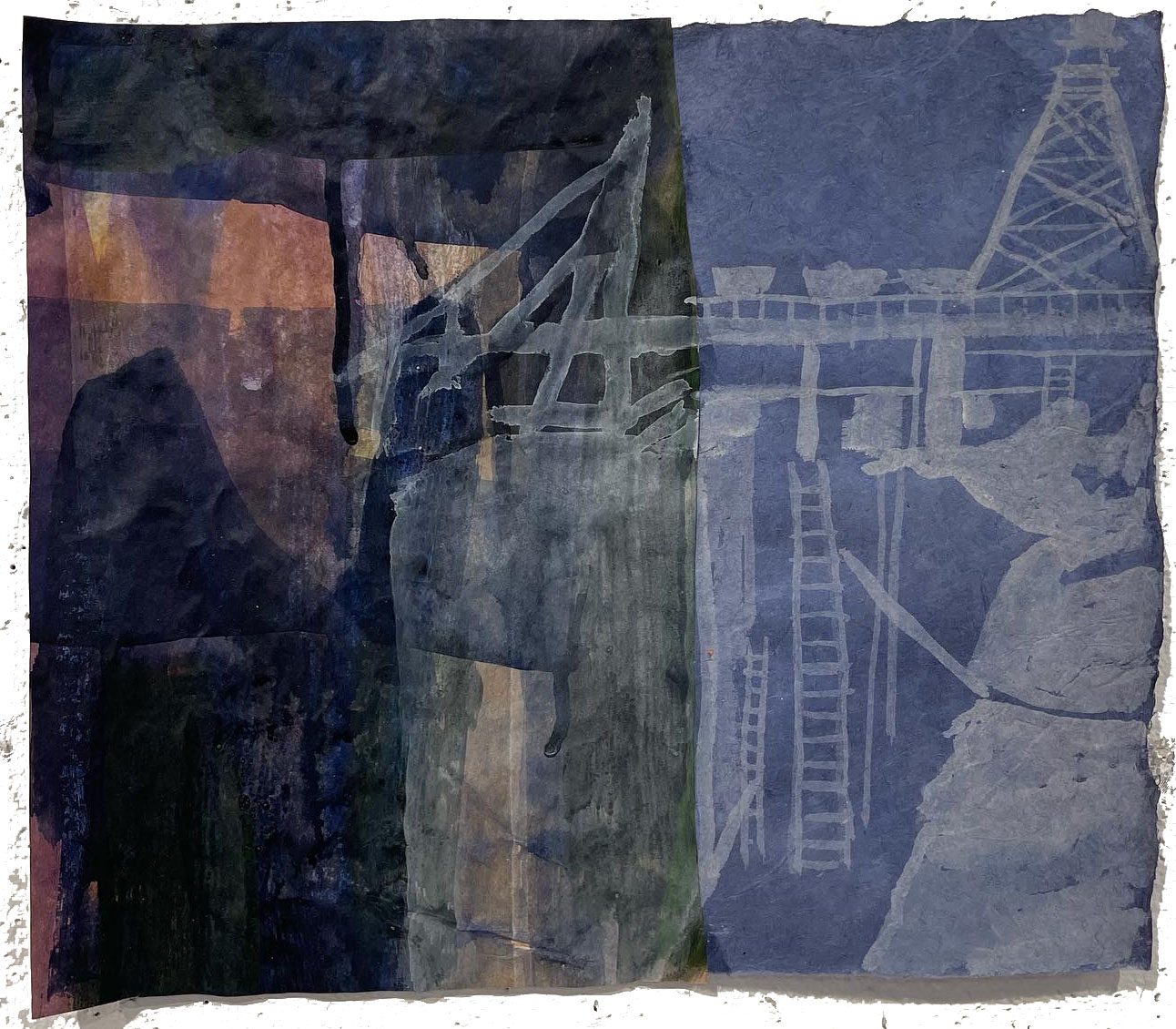 making caves, gouache collage, 2022