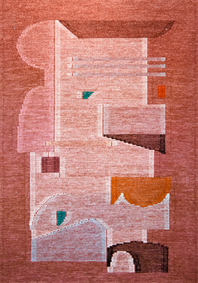 Handwoven wool rug. Serial production. 1990's