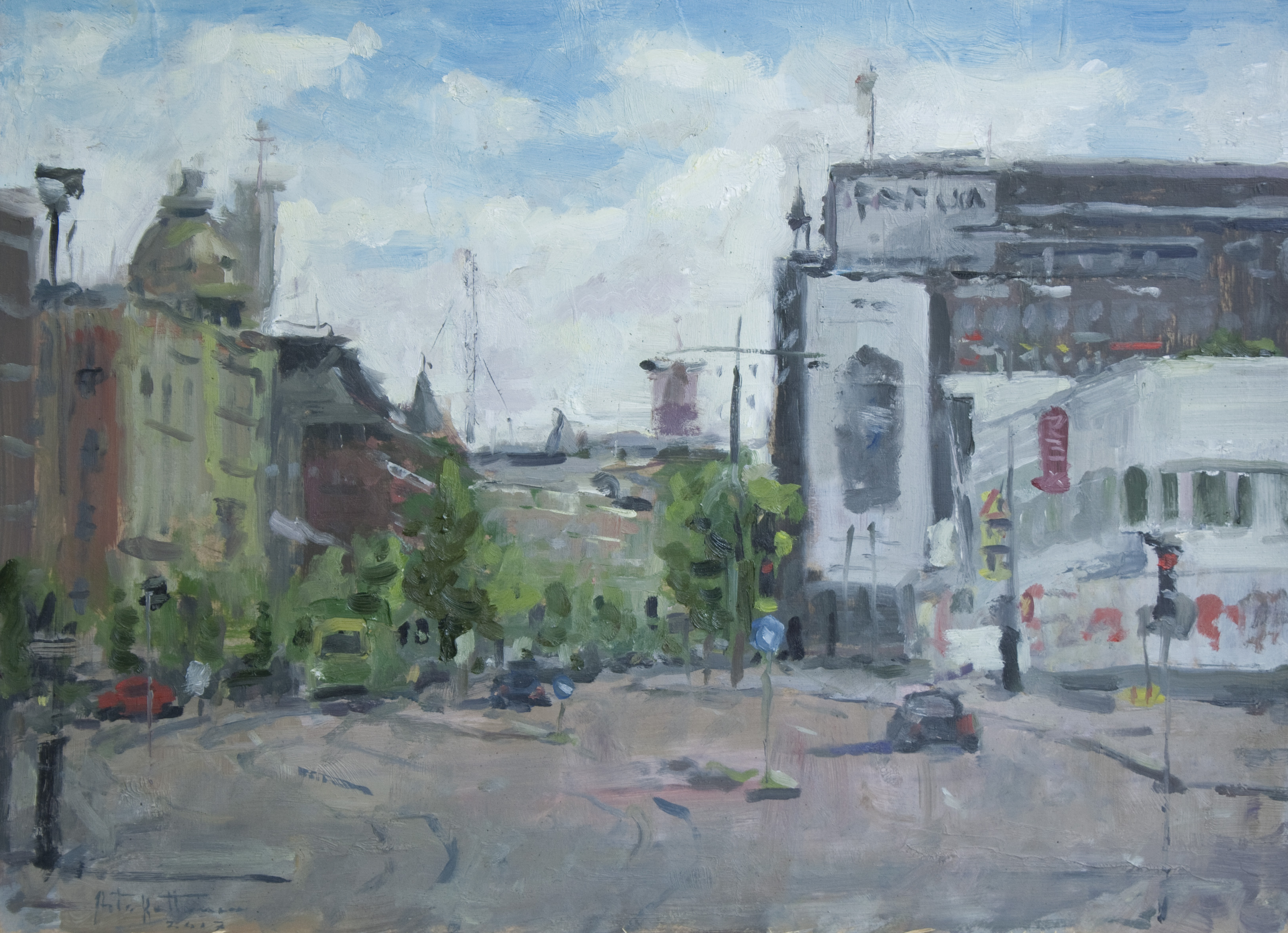 "Forum", oil on board, 34 x 47cm, 2017