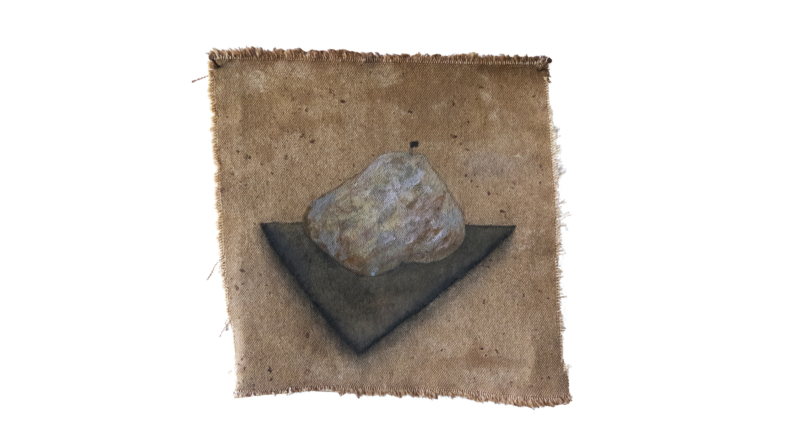 Sem título. Da série Pedras, ilhas e sementes. Pigmento, carvão e algodão cru tingido. 21x21cm. 2018.