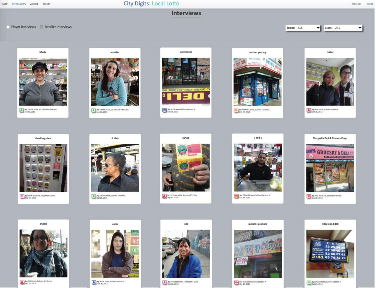 Interviews were added directly to the City Digits website, which allowed students to explore the qualitative data with quantitative data about the lottery. They used this data to develop arguments about whether the lottery was good or bad.