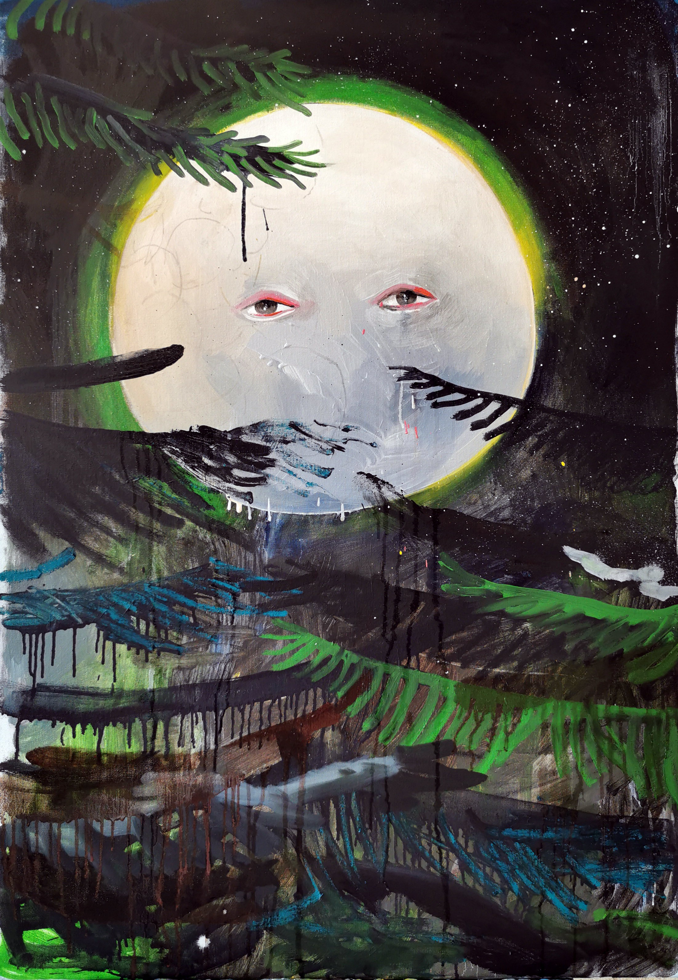 Full moon, acrylic and oil on canvas, 100/70 cm