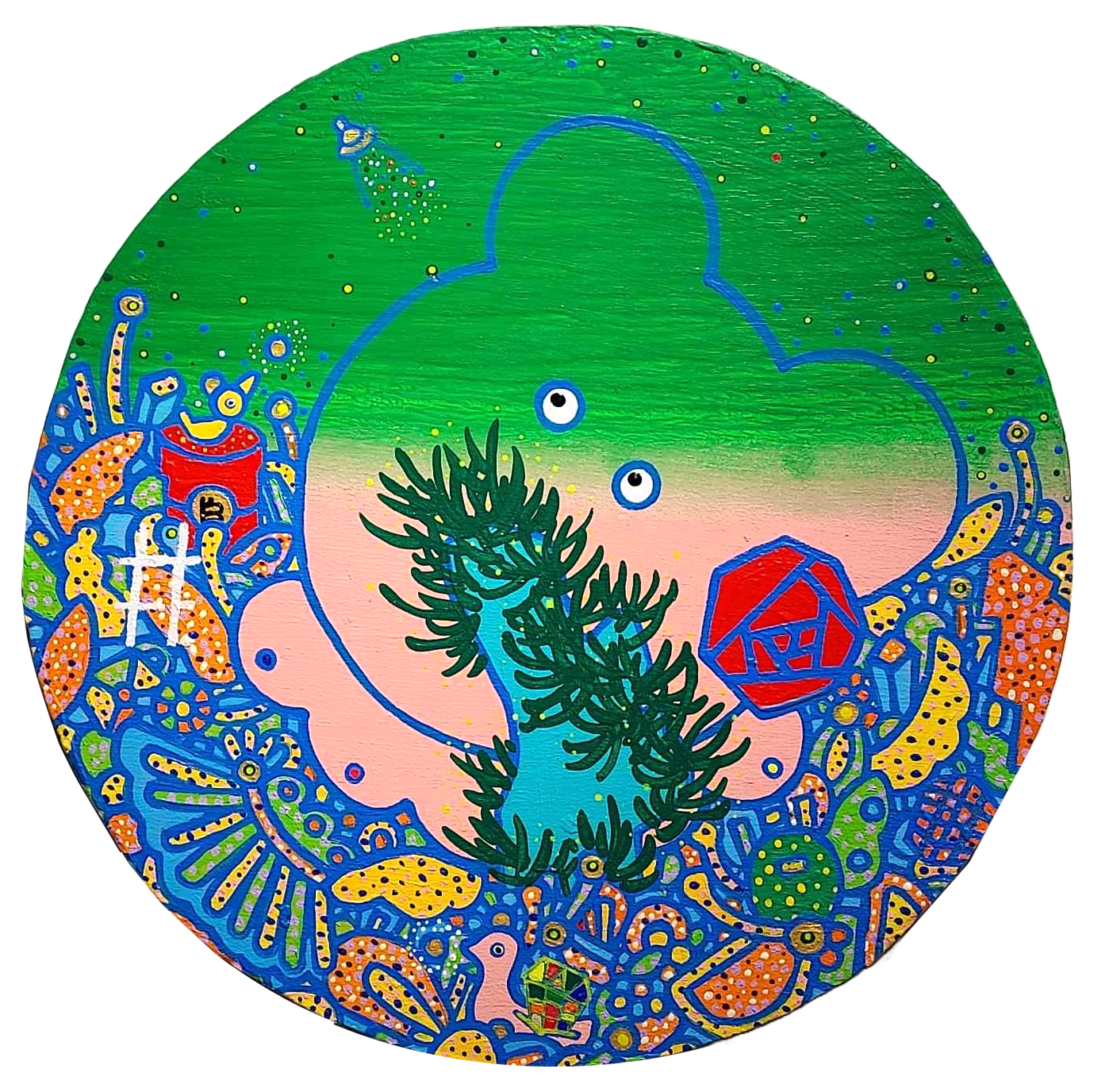 #68 / 綠色天空的寶藏 #68 / Green Sky Treasures 2022 壓克力彩、造型木板 Acrylic, Styling wooden board 直徑 48 cm