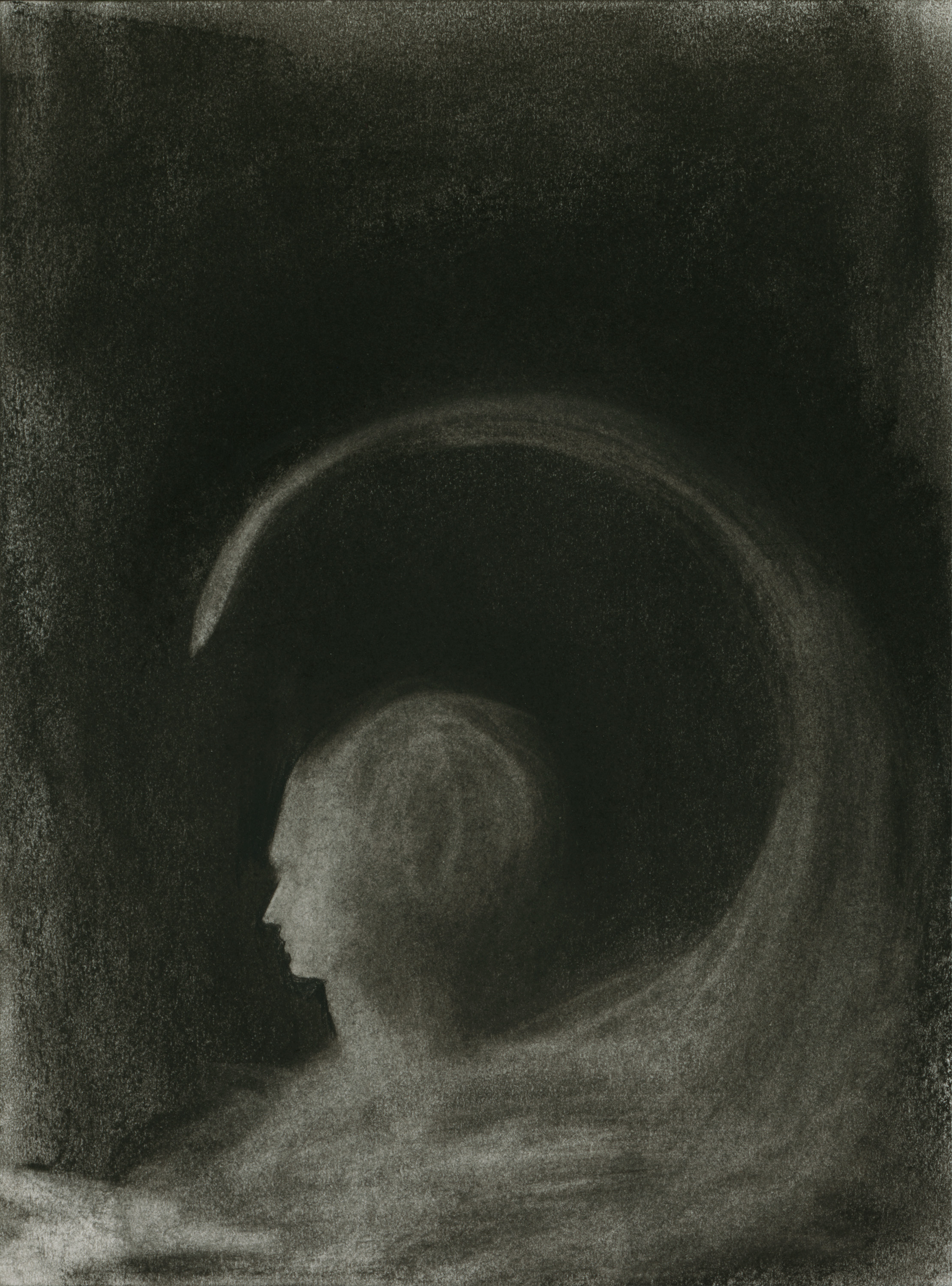 Moonlight Sphinx I, 2019, charcoal on paper, 30.5x22.9