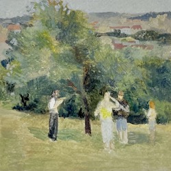 Orchard with Friends / 4 x 4" / Egg tempera on paper