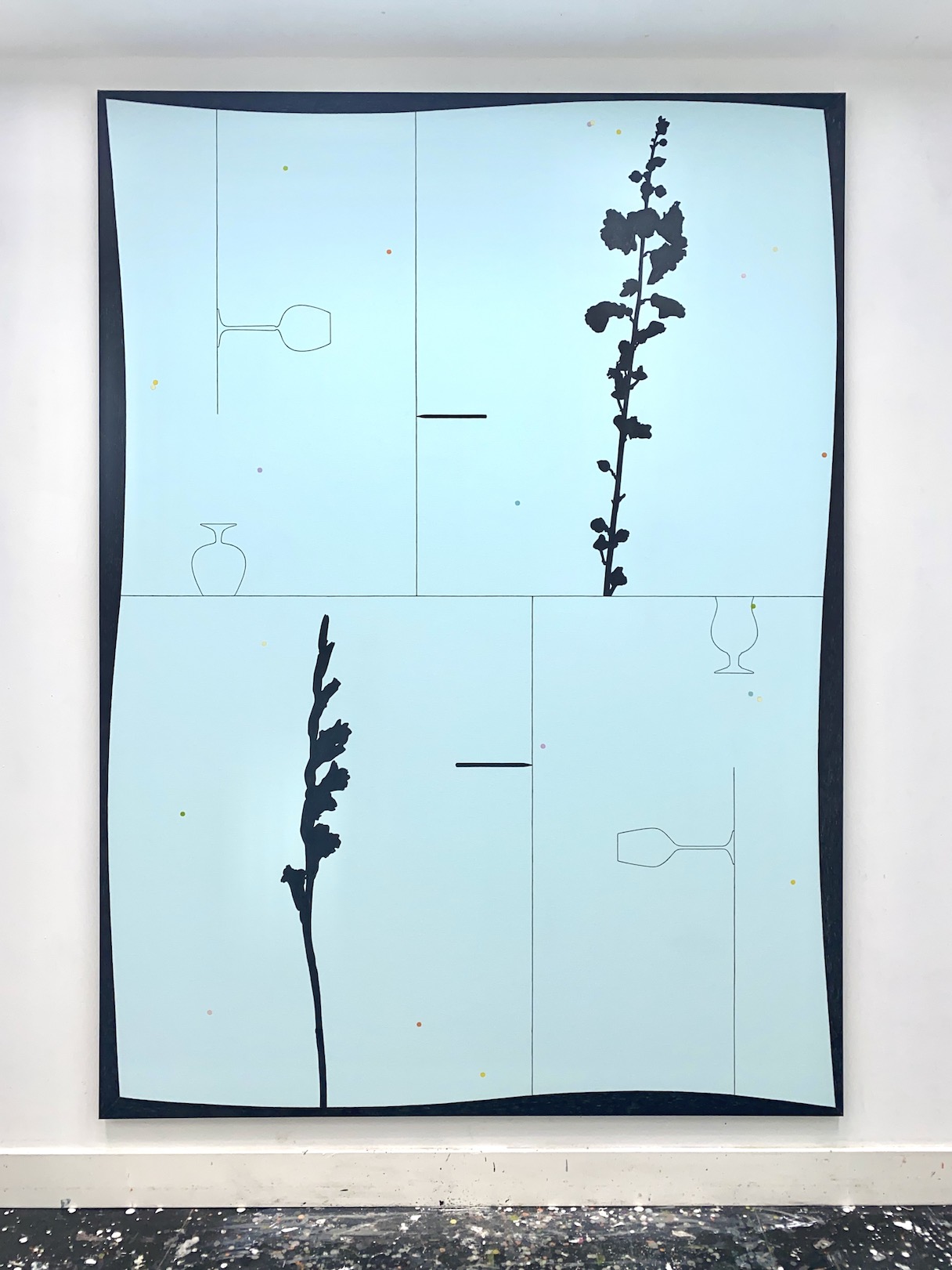 'Celebrations followed by troubleshooting with confetti', 2023, acrylic and graphite pencil on 		canvas, 220 x 160 cm, DELA art collection 