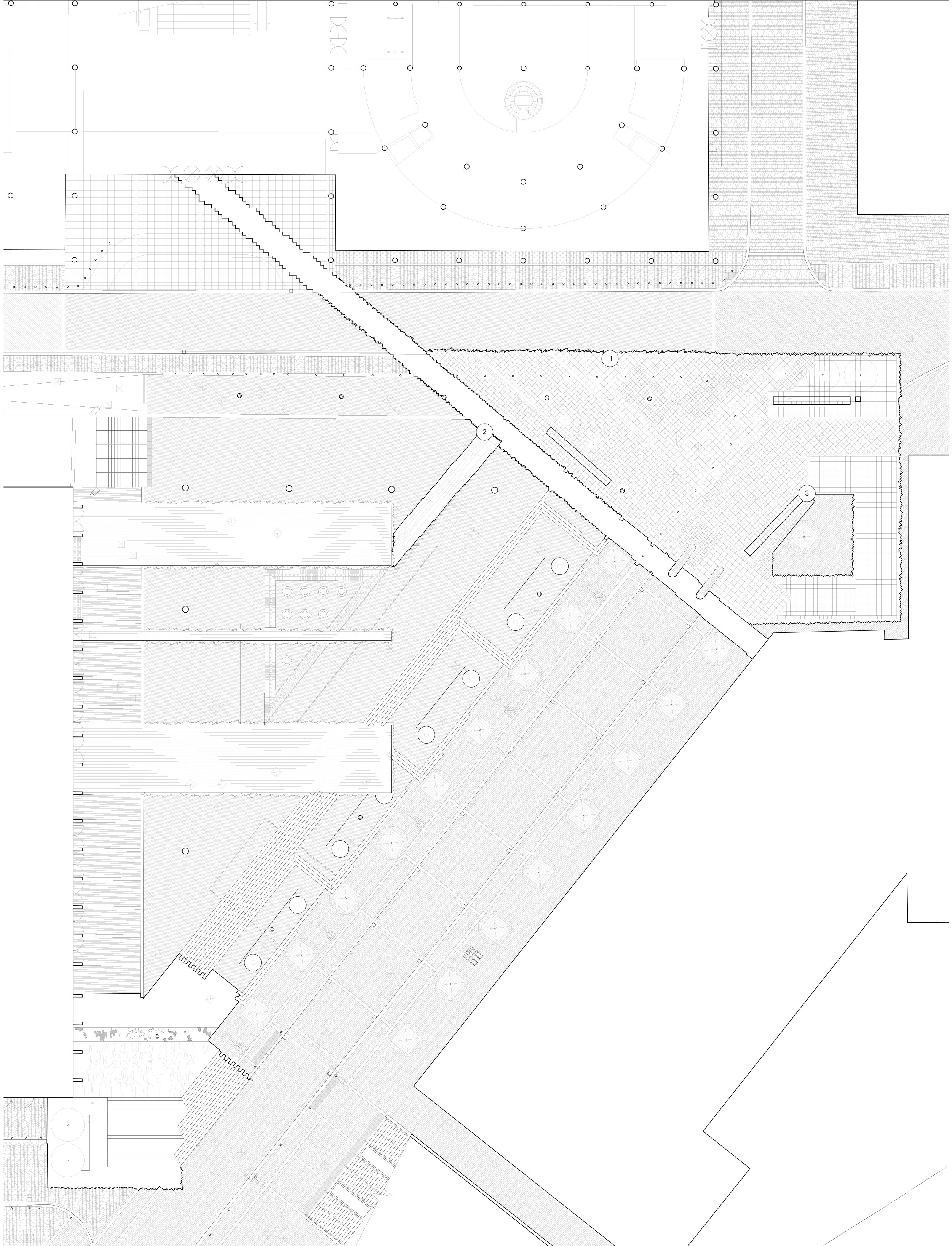 Phase 2: Wembley Library Terrace, 2034-2049. The second phase creates a visual connection between the Civic Centre, Library and the square by making a library terrace which acts as the gathering spot within the carpet.