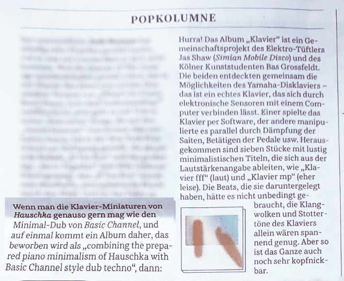 Dream coming true: "Klavier" in Sueddeutscher Zeitung.