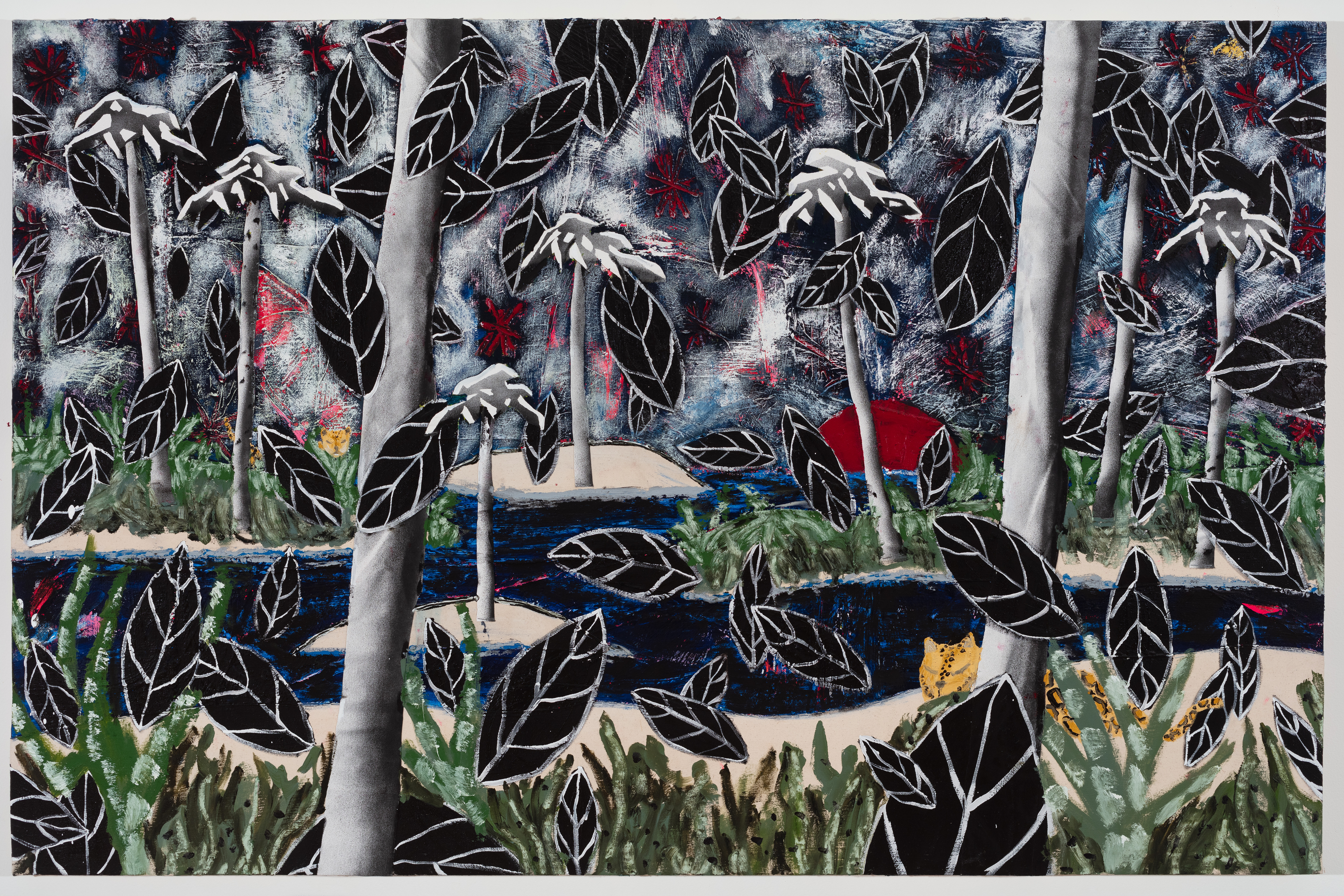 Nightoil and canvas collage on panel41"x62.5"