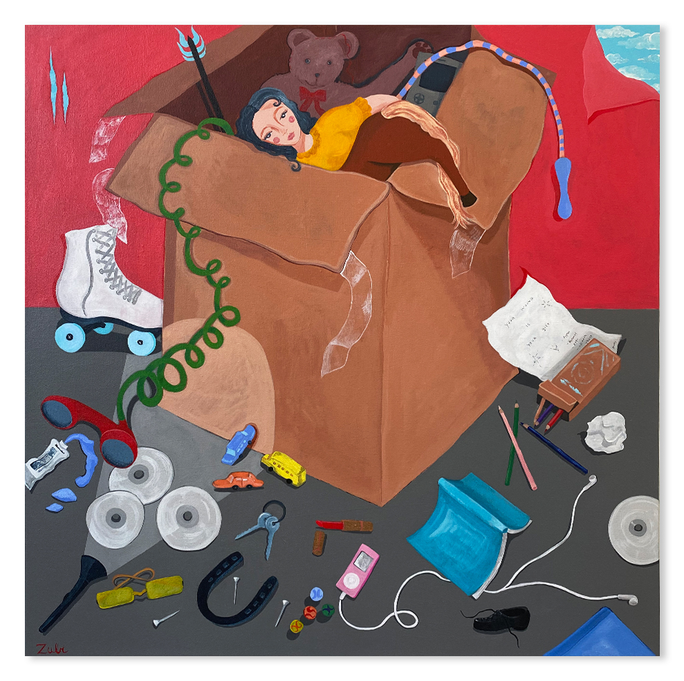 Tucked Away in Boxes, 38 x 38 inches, Acrylic, 2021.