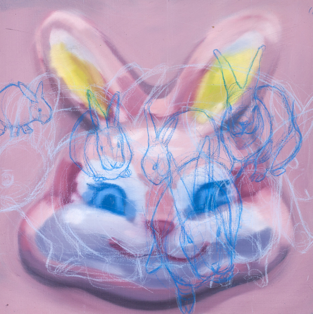 Cake Face Rabbit, Oil and colored pencil on paper, 7.5 x 7.5, 2010