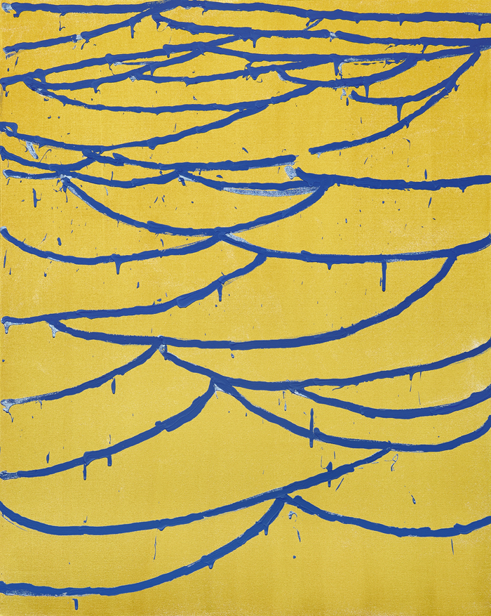 Blue on Metallic Gold World Wide Web, 2017, acrylic on canvas with diamond dust, 60x48 in