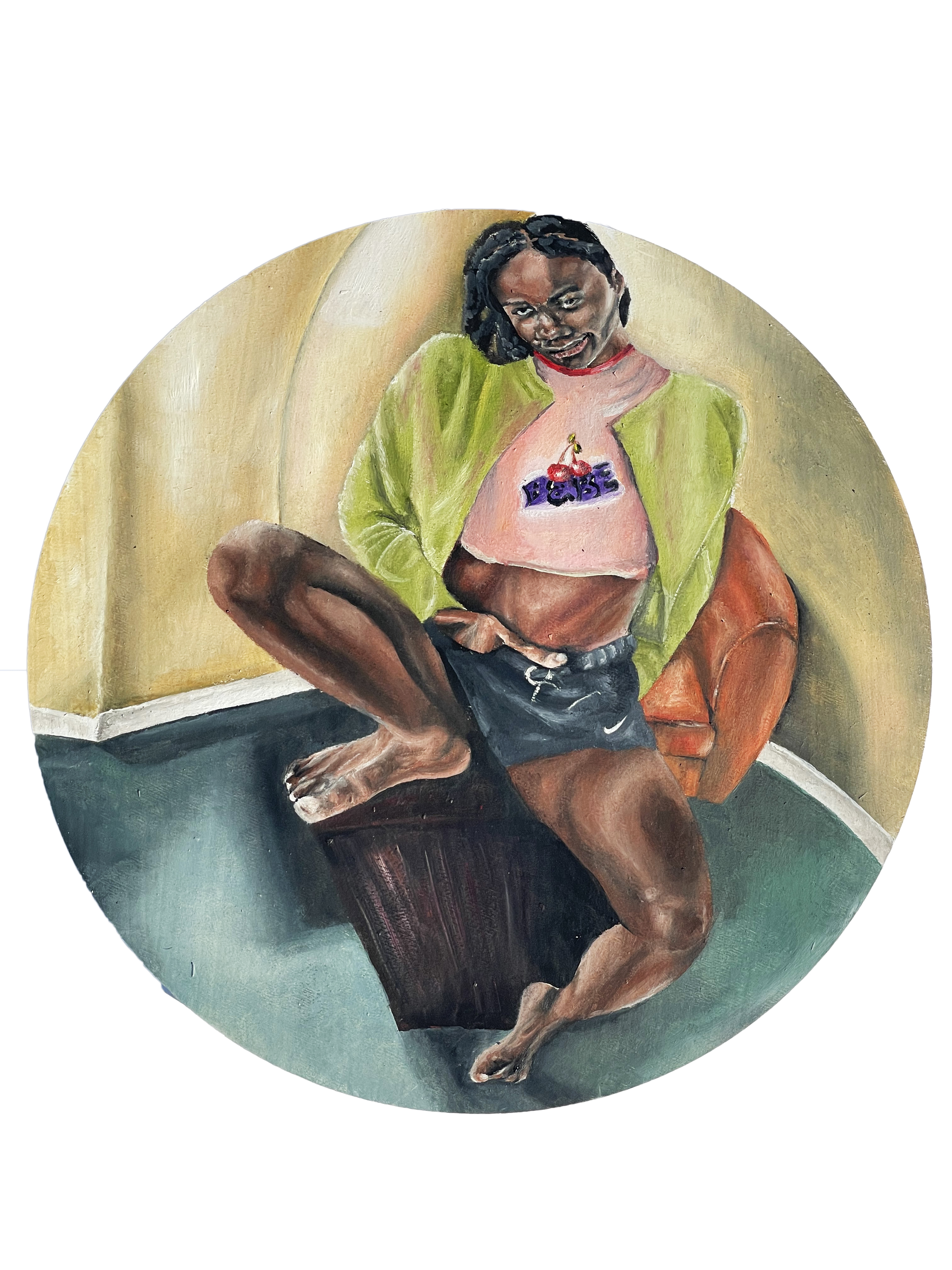 4:45 am Arumoru, 2021, oil on birchwood, 15” diameter