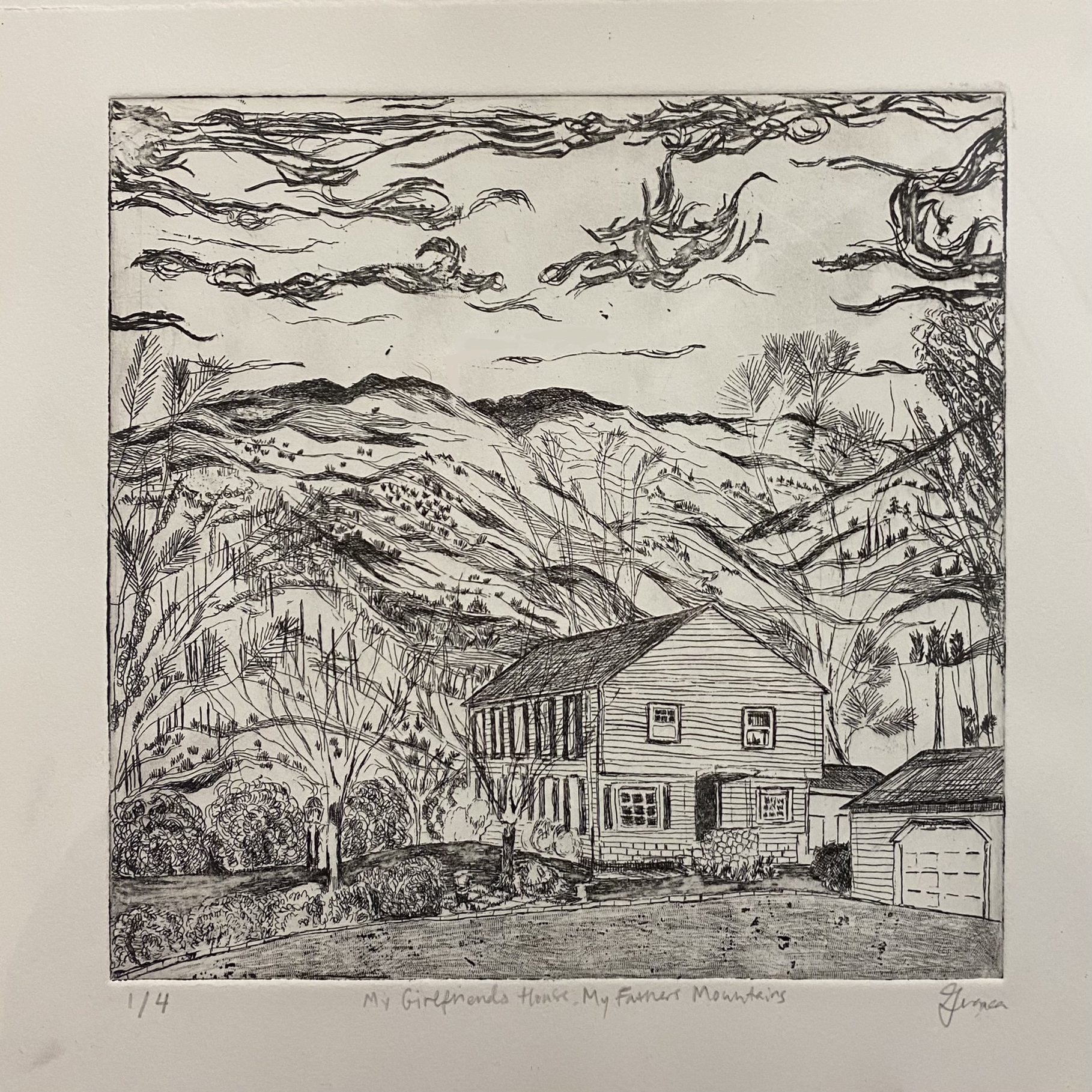 My Girlfriend's House, My Father's Mountains / intaglio etching, 2021