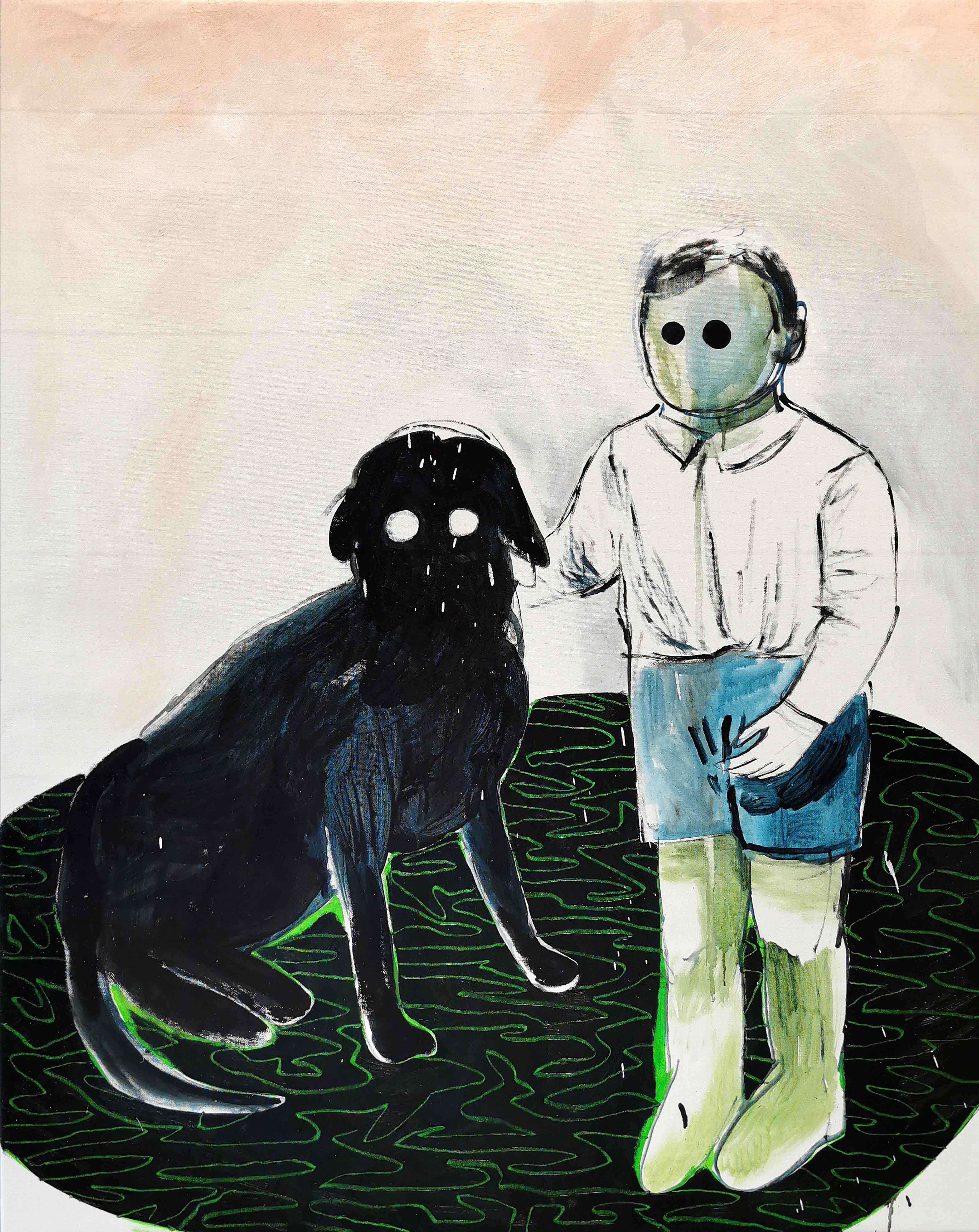 Boy with a dog, acrylic and oil on canvas, 100/80 cm