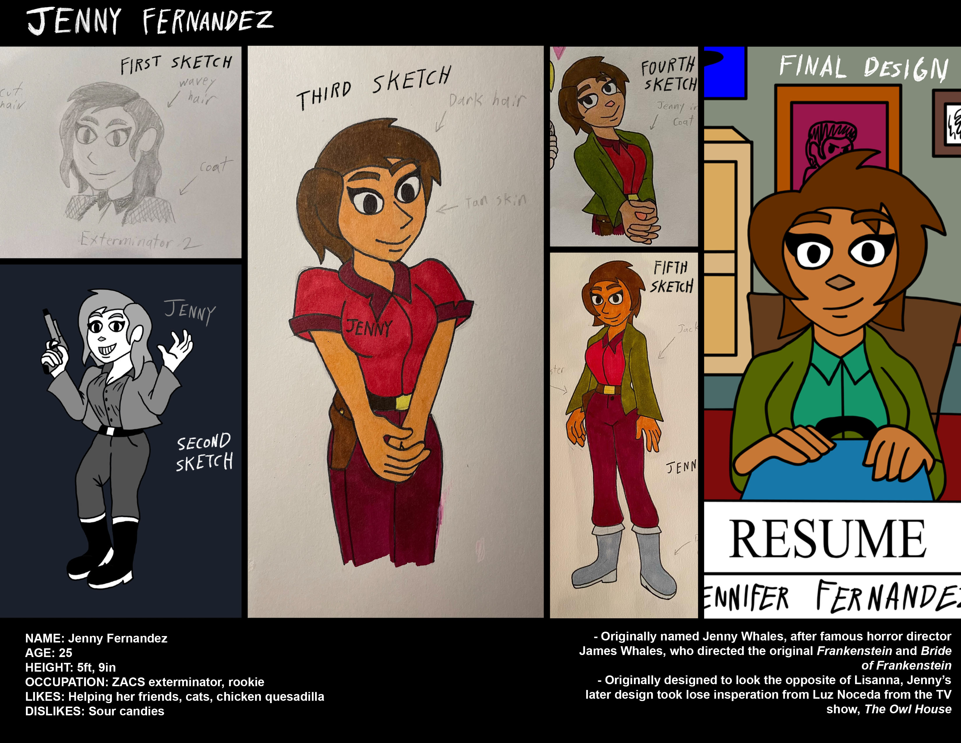 ZACS Jenny character sheet, Digital collage made in Photoshop, 8.5x11 inches, 2023