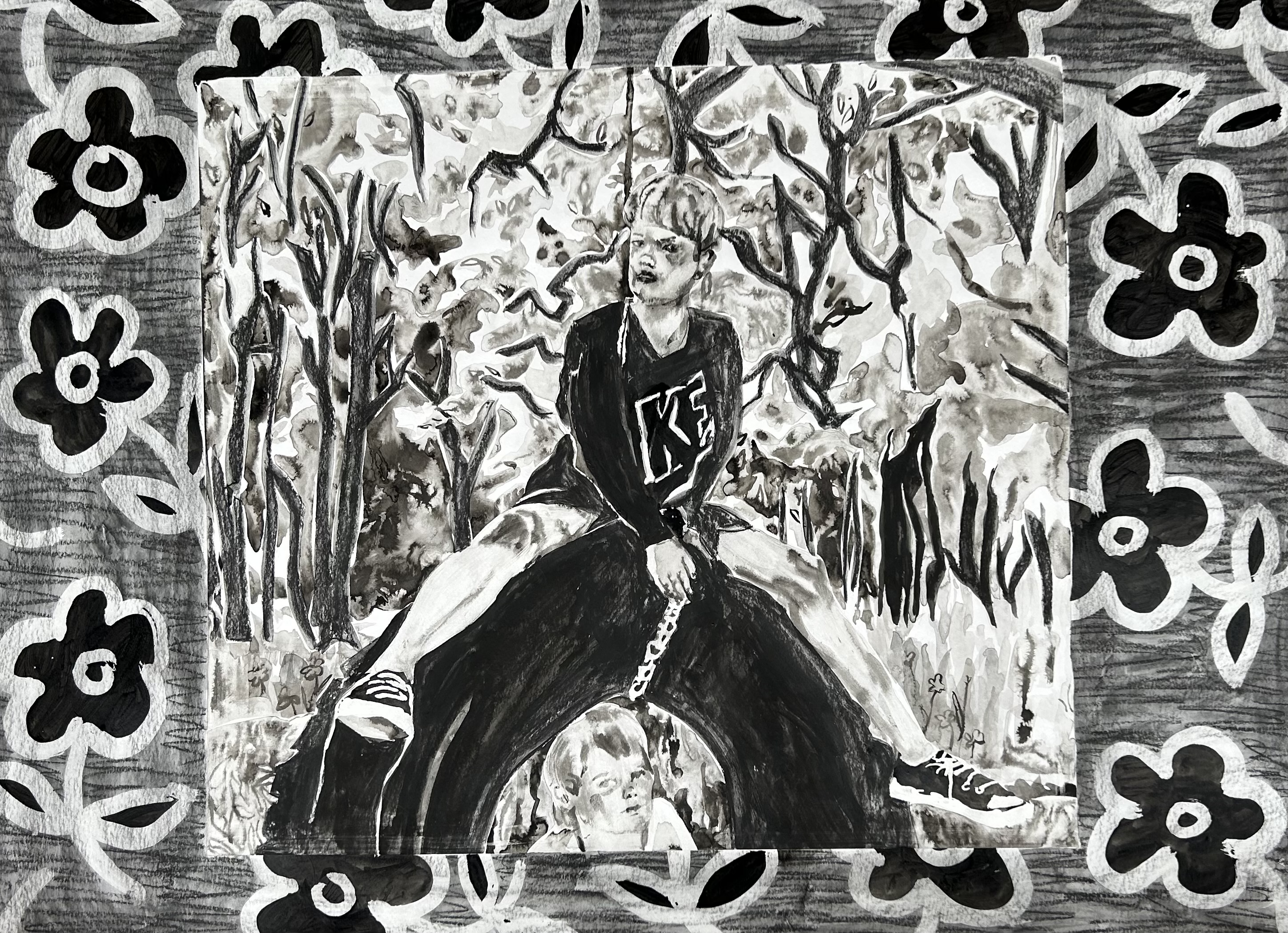 Blue Lake Park, 22x30in, Ink and Charcoal on Bristol