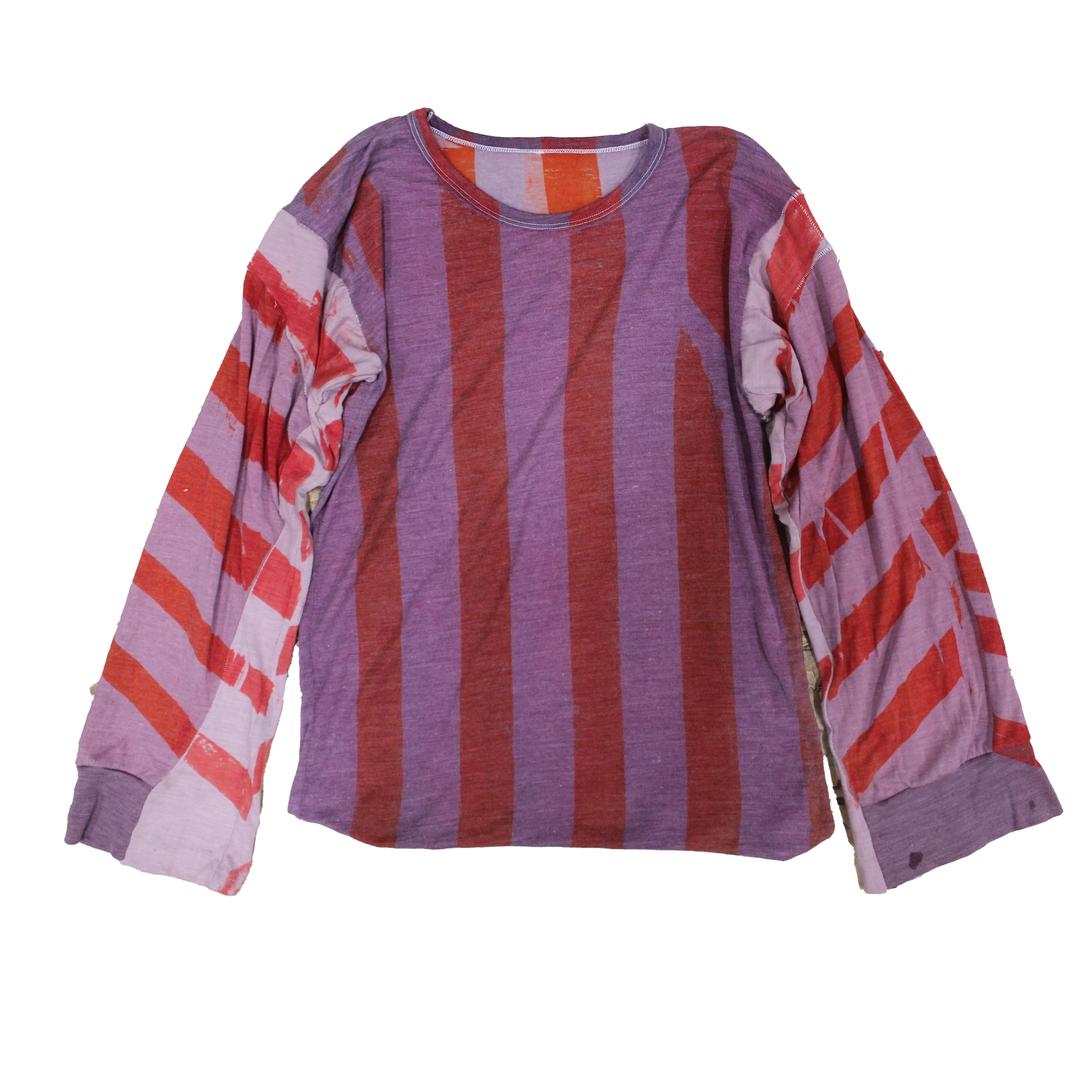 reclaimed vintage surplus thermal shirt tailored to have a boxy fit and wide sleeves. Allover printed with stripes using textile dye