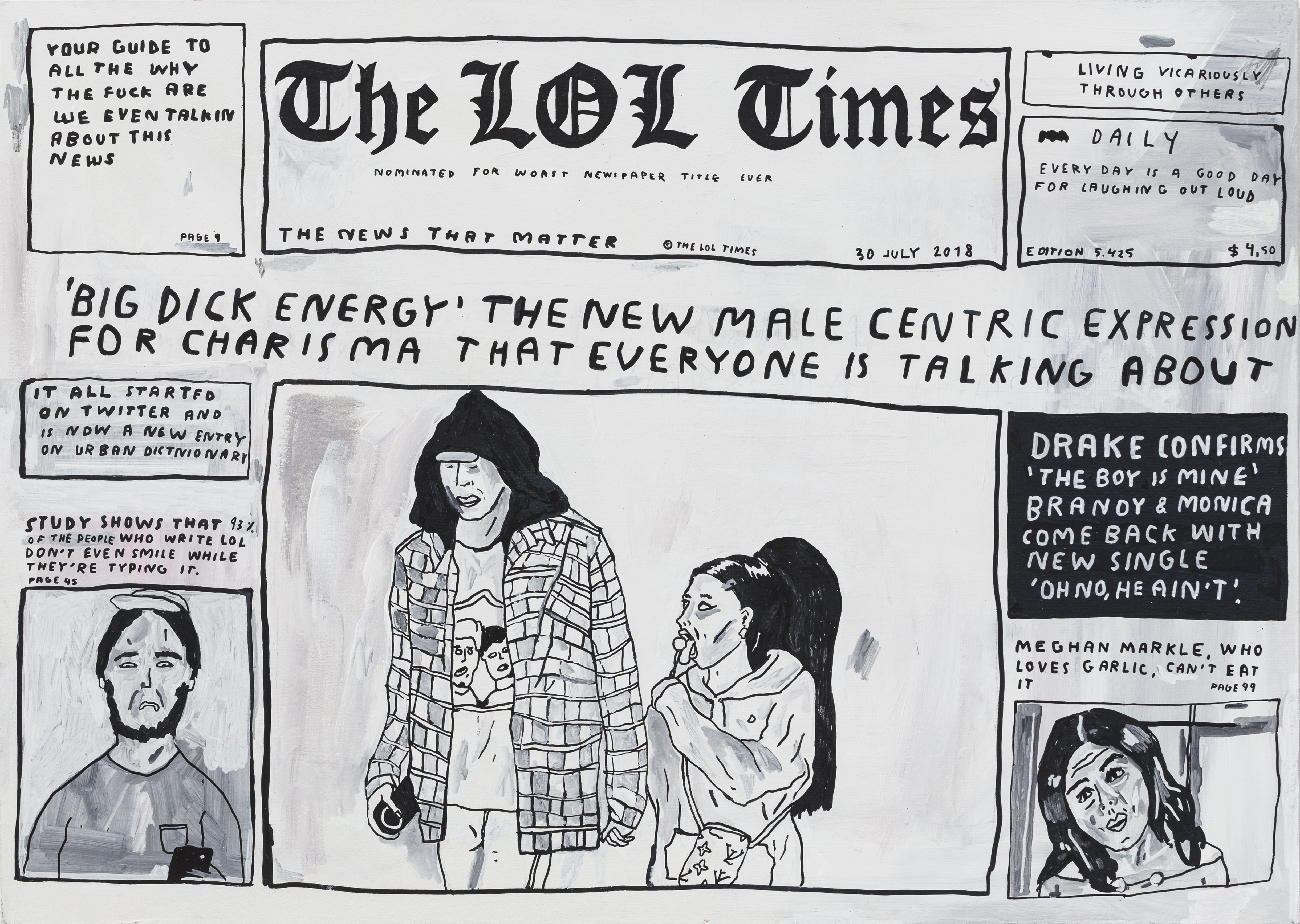 Newsflash series. 2018 Acrylic on pressed cardboard