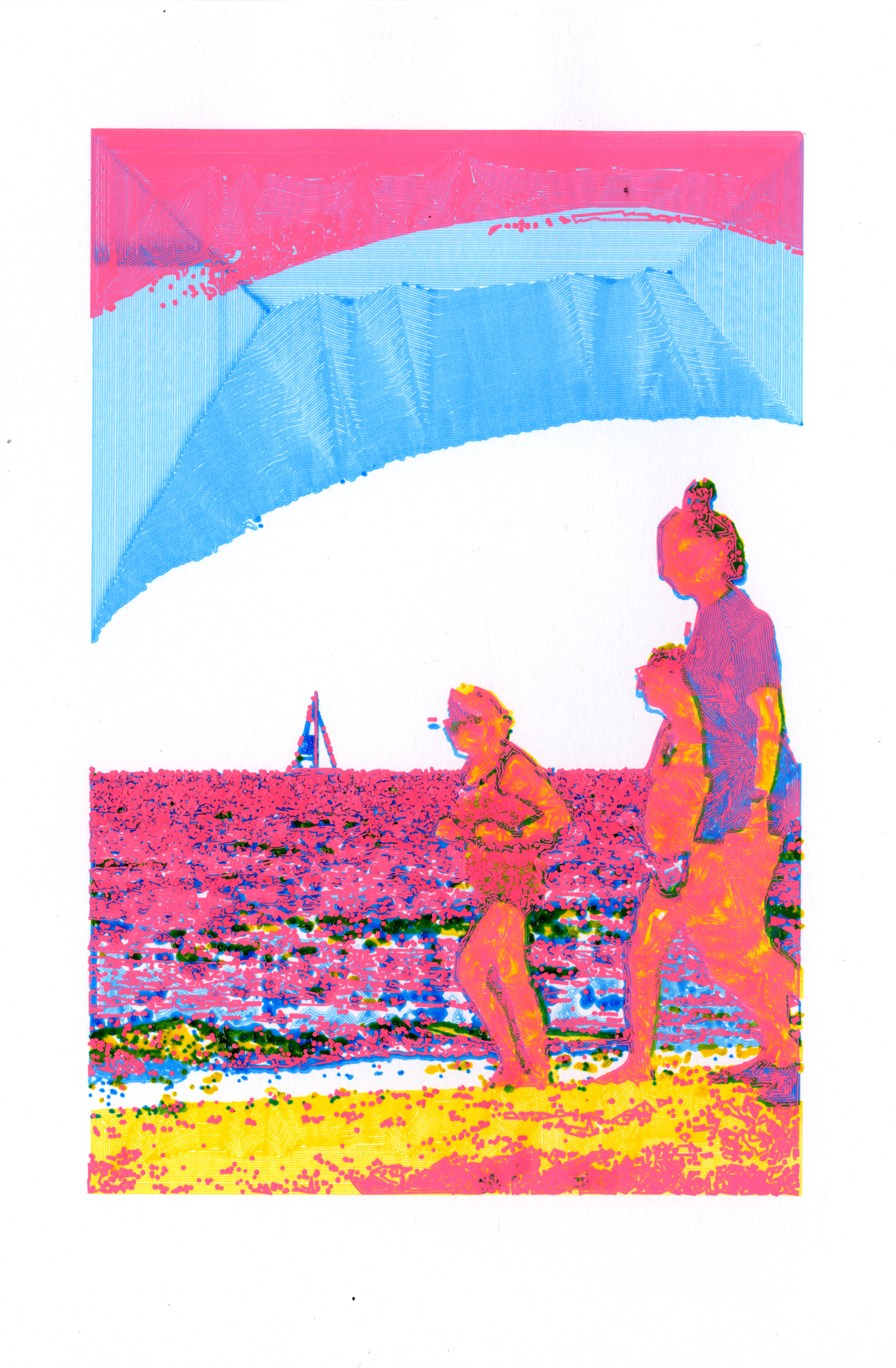 Coney Island #1, 2022; Gel ink on paper (3 colors); 7.75 x 11.75