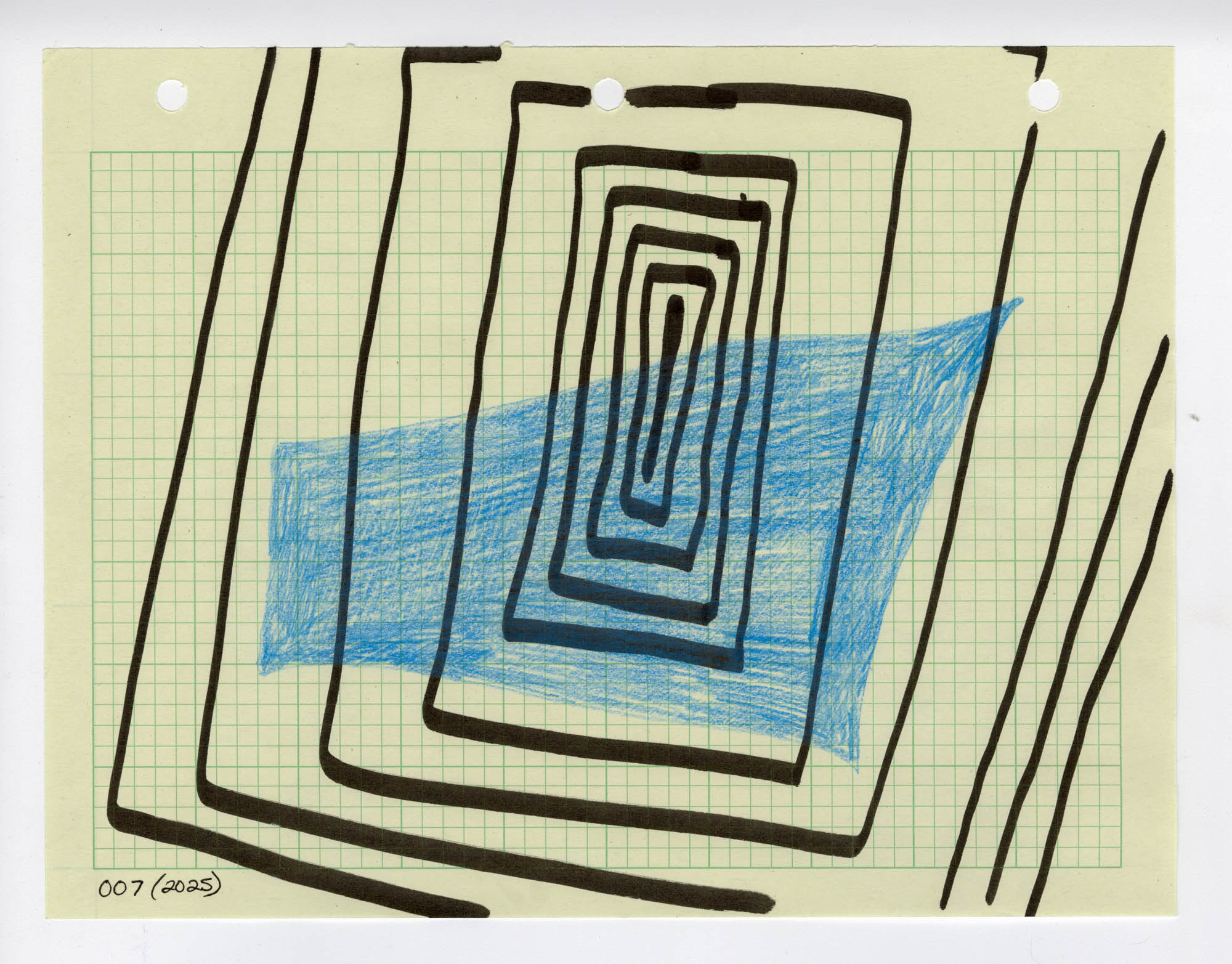 007. 2025. Graphite, colored pencil, and marker on graph paper. 11" by 8.5"
