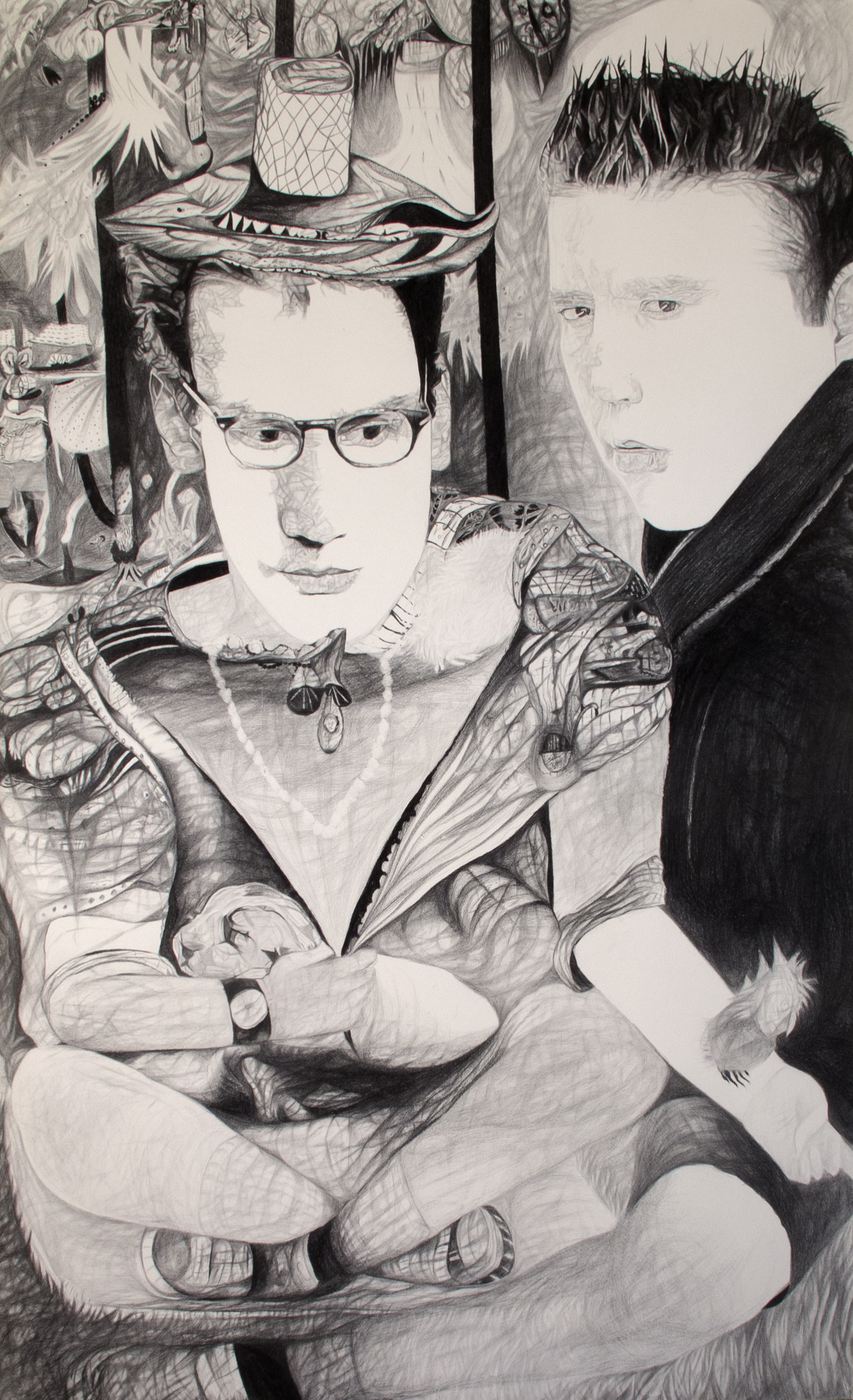 "Brother's Night In", 2023. Charcoal on paper, 200 x 125 cm