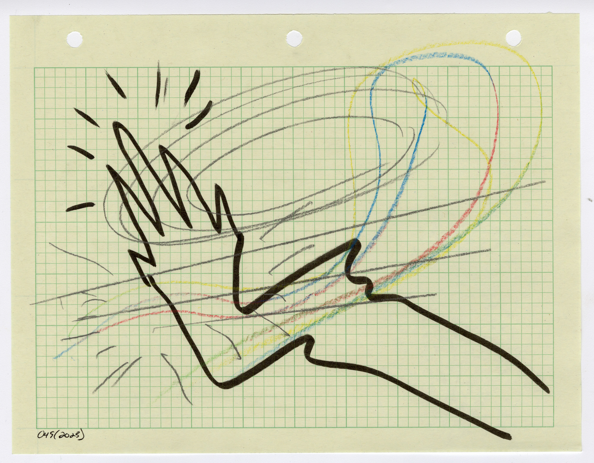 049. 2025. Graphite, colored pencil, and marker on graph paper. 11" by 8.5"