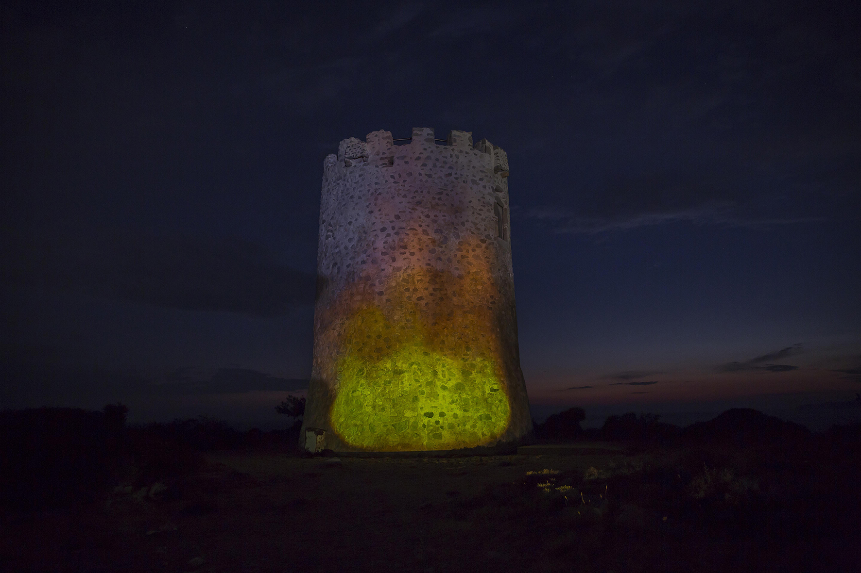 Serapis Maritime, Untitled, Video projection on Vigla of Pachi, Chios Island, Greece, 2022. Images by Thanassis Gatos. courtesy of The Artist and DEO projects