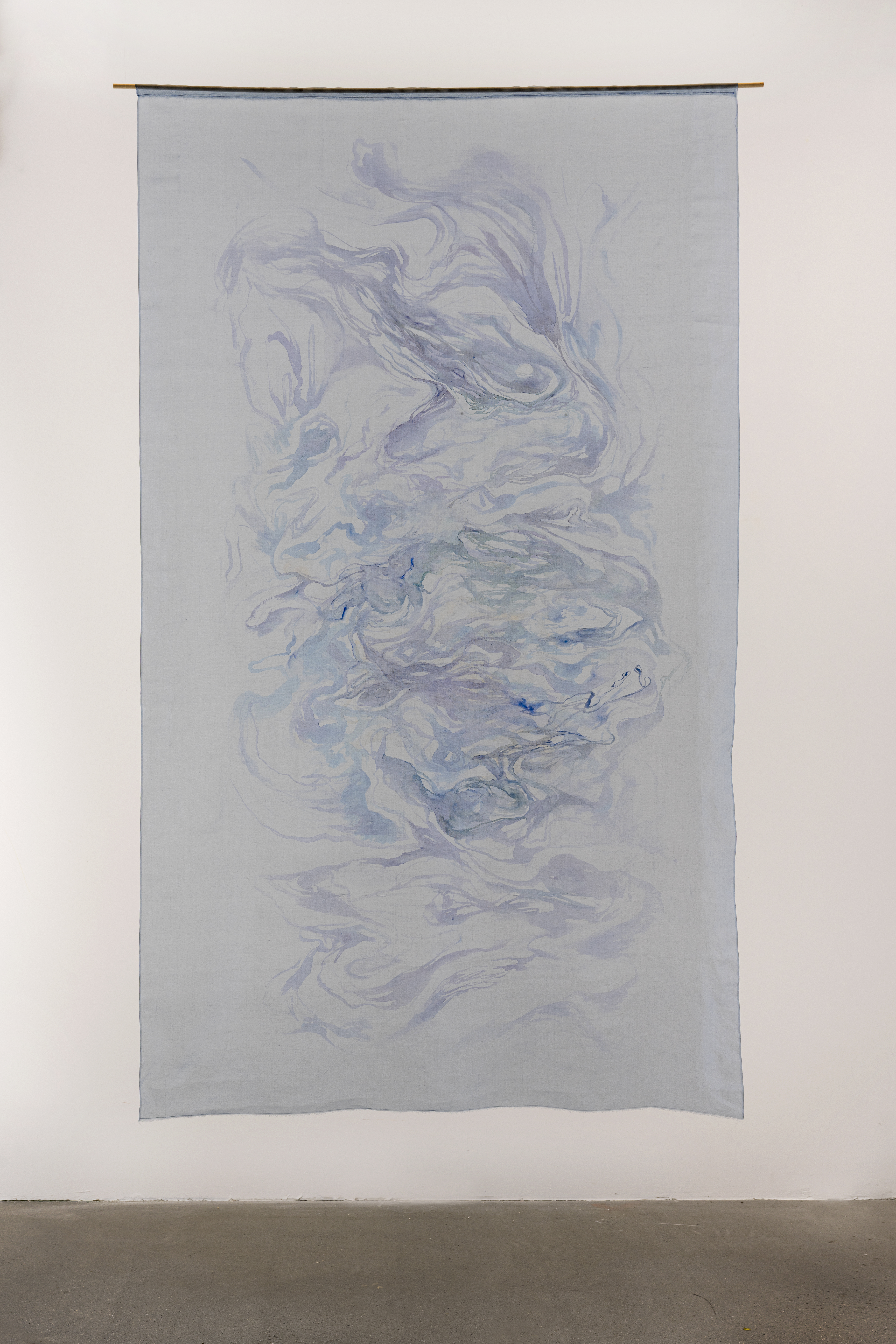 Veil of Time, 2024, Textile ink and acrylic on silk, 75.5x44.5in