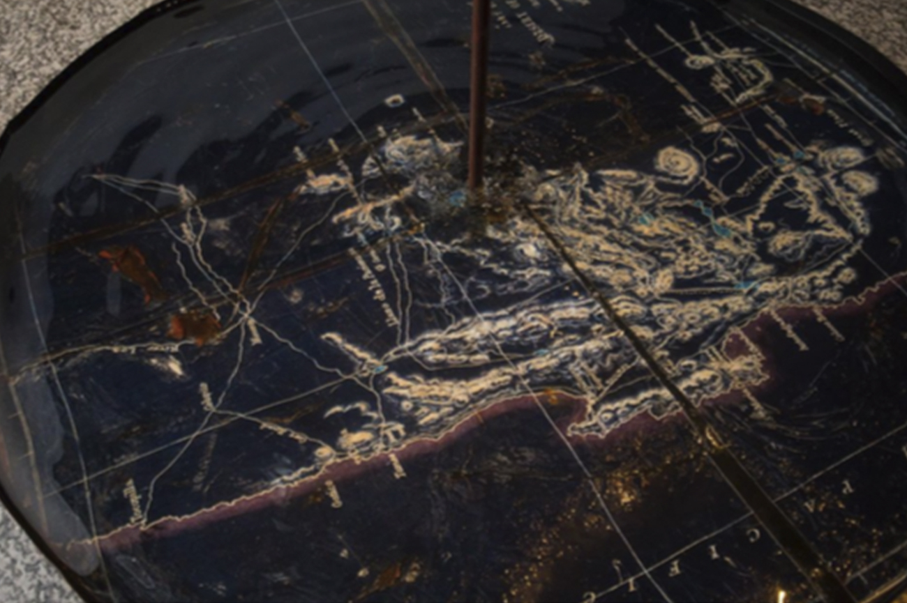 Catalina GonzálezEl paisaje que nos une, 2014Iron fountain, copper, motor, 200 liters of water and mapDiameter 200 cm (detail)