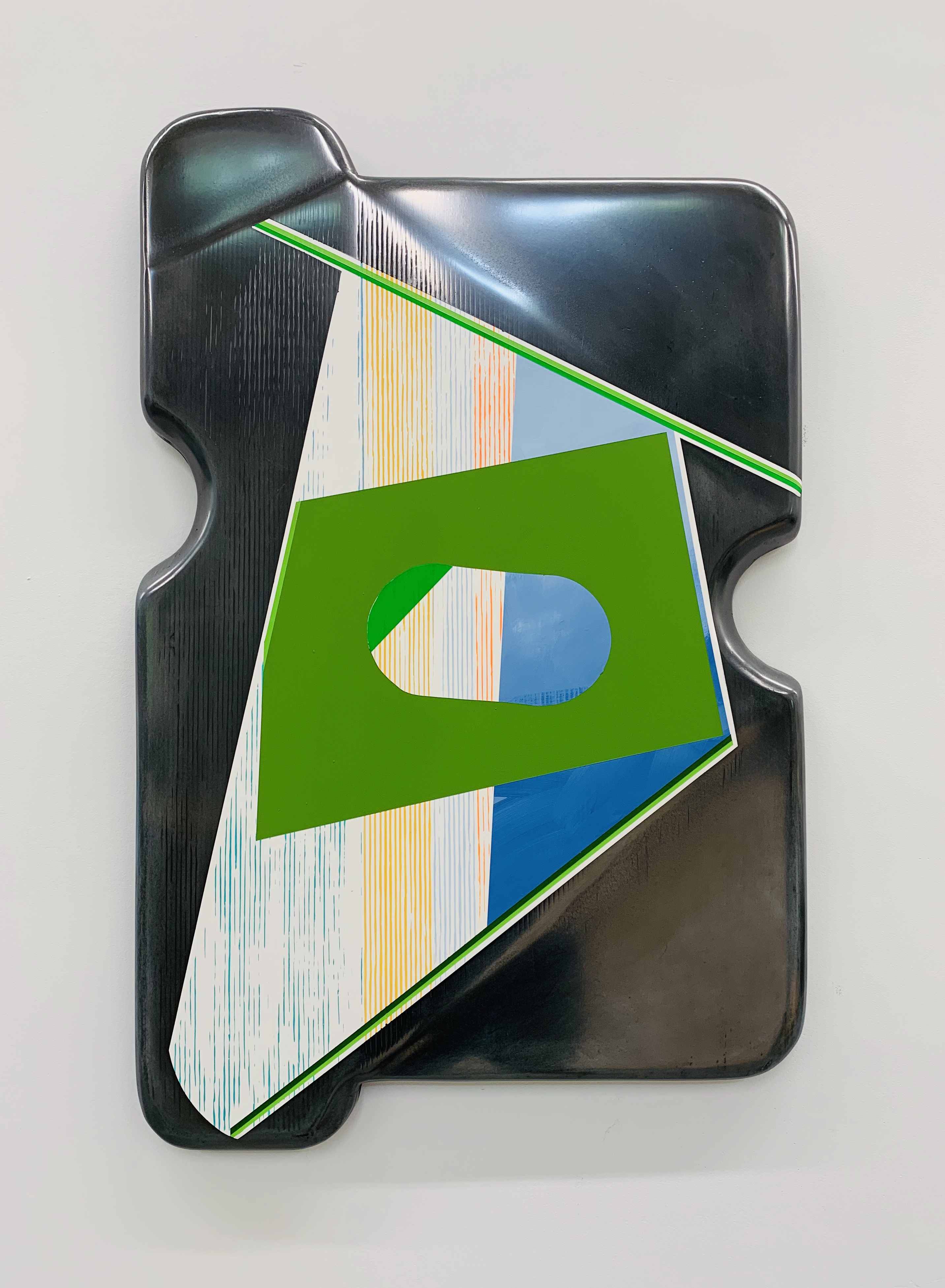James BusbyDetlef Schremph #2, 2019Gesso, Graphite Oil & Spray Paint on Wood27 x 17 1/4 inches