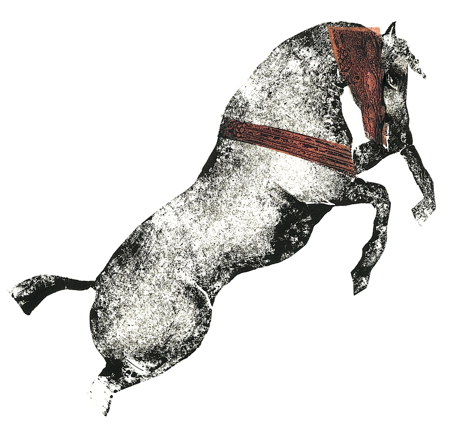 XanthosLinocut, printed with oil paint, collage elementsSerie: The saga of Troy's fall/Text: Franz FühmannPublisher: Hinstorff Verlag, Rostock, 2011