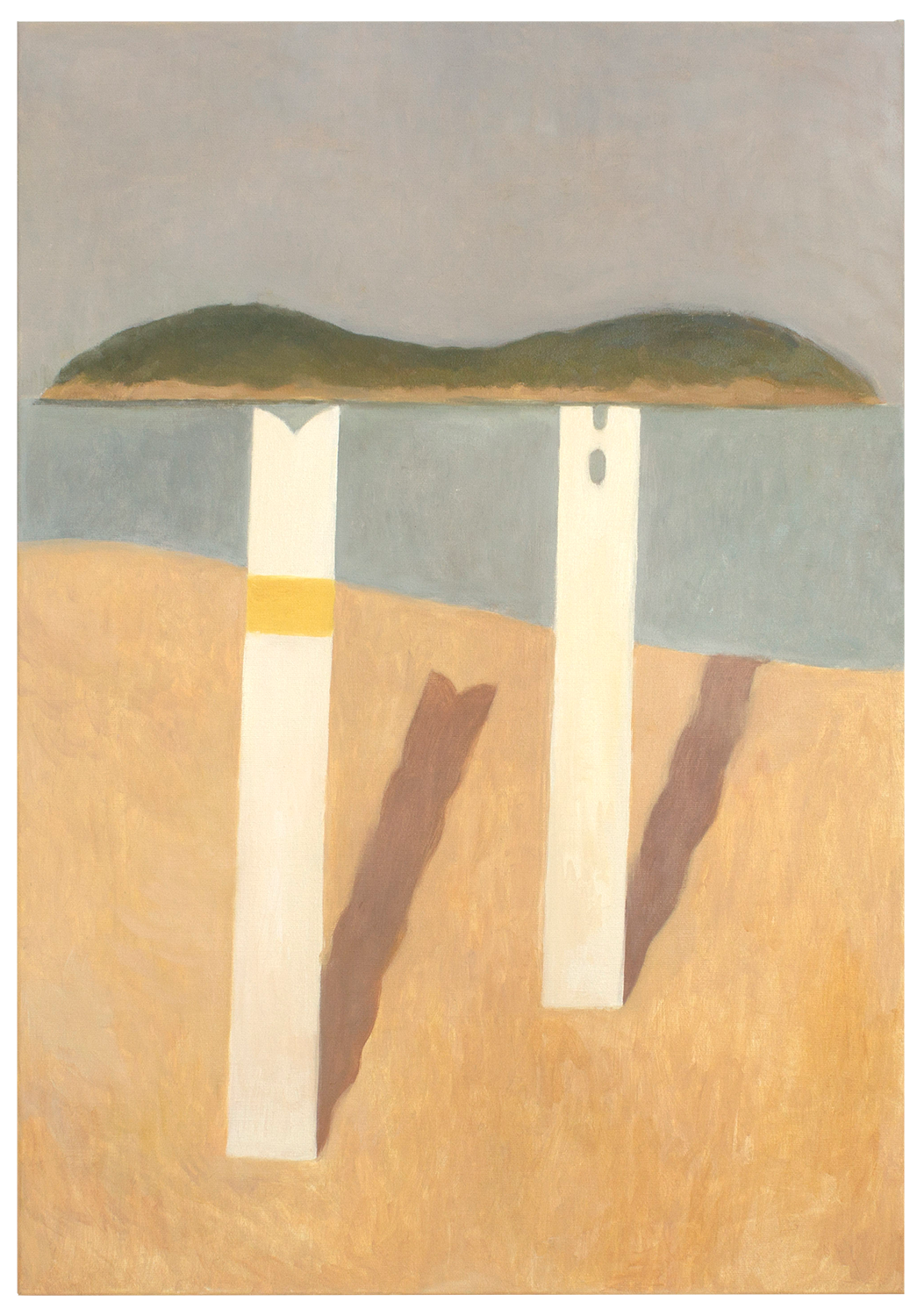 "Duas estacas e ilha", 2018, óleo sobre tela