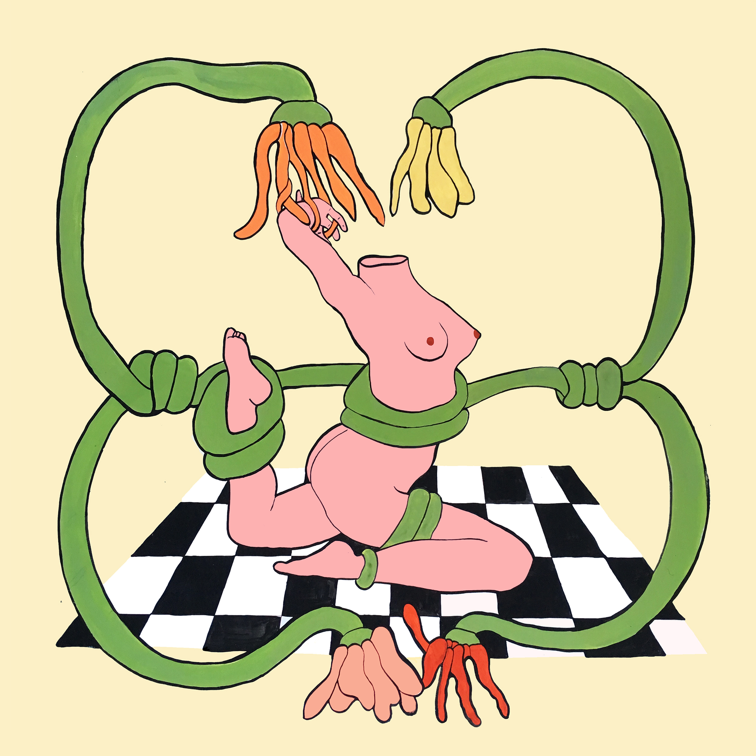 Bound, acrylic, gouache on wood panel, 11” x 11”, 2018