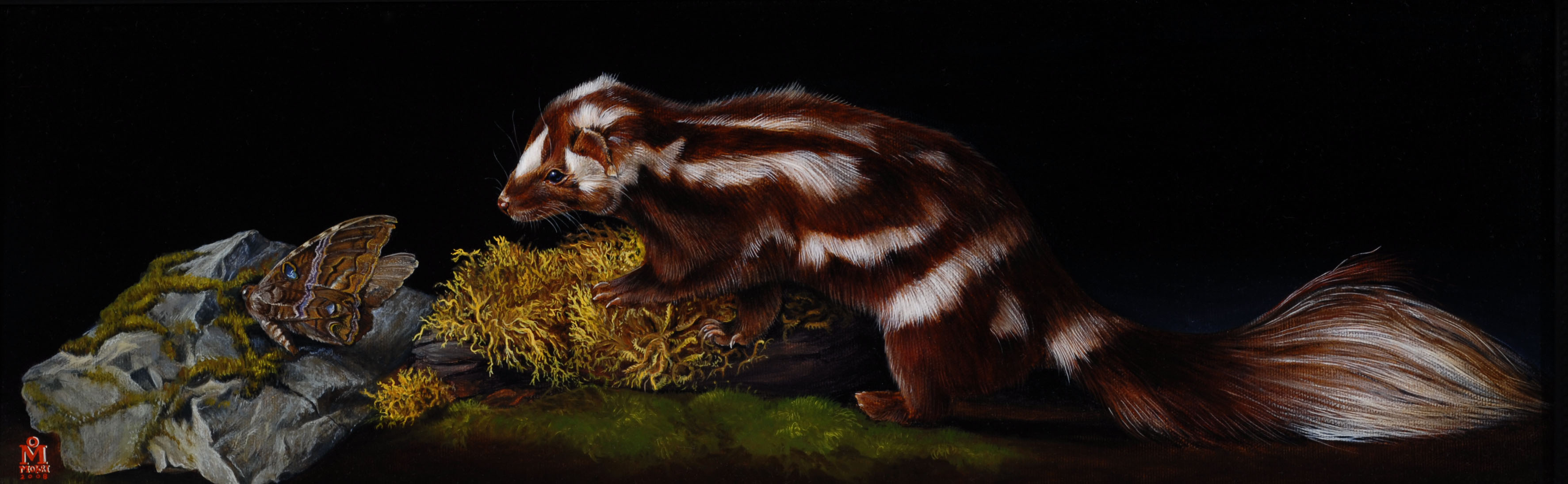 Skunk and Moth, 24 x 8", oil/canvas