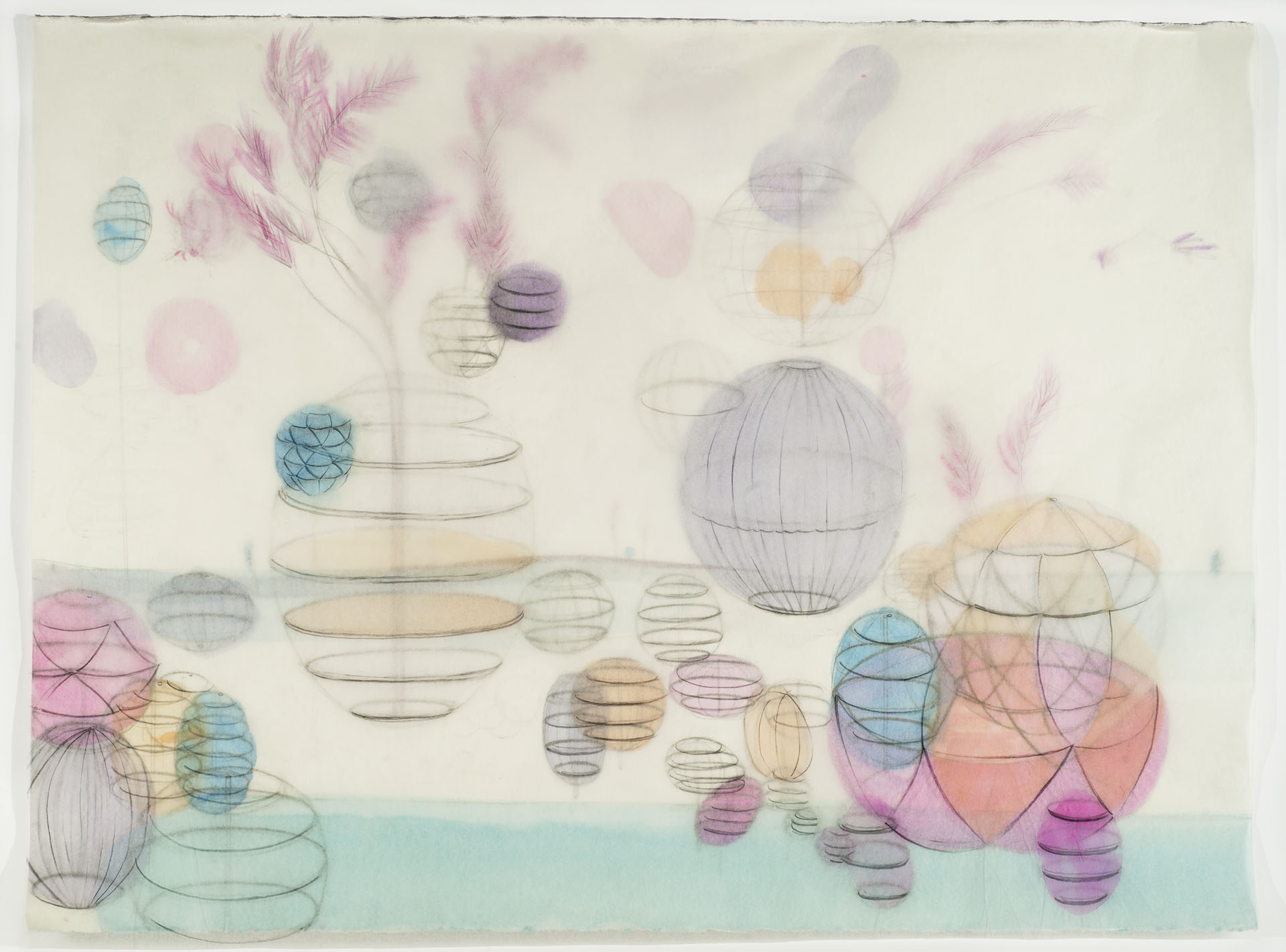 Delights IV, watercolor and graphite on layered paper, 34” x 27 x 2”, 2015