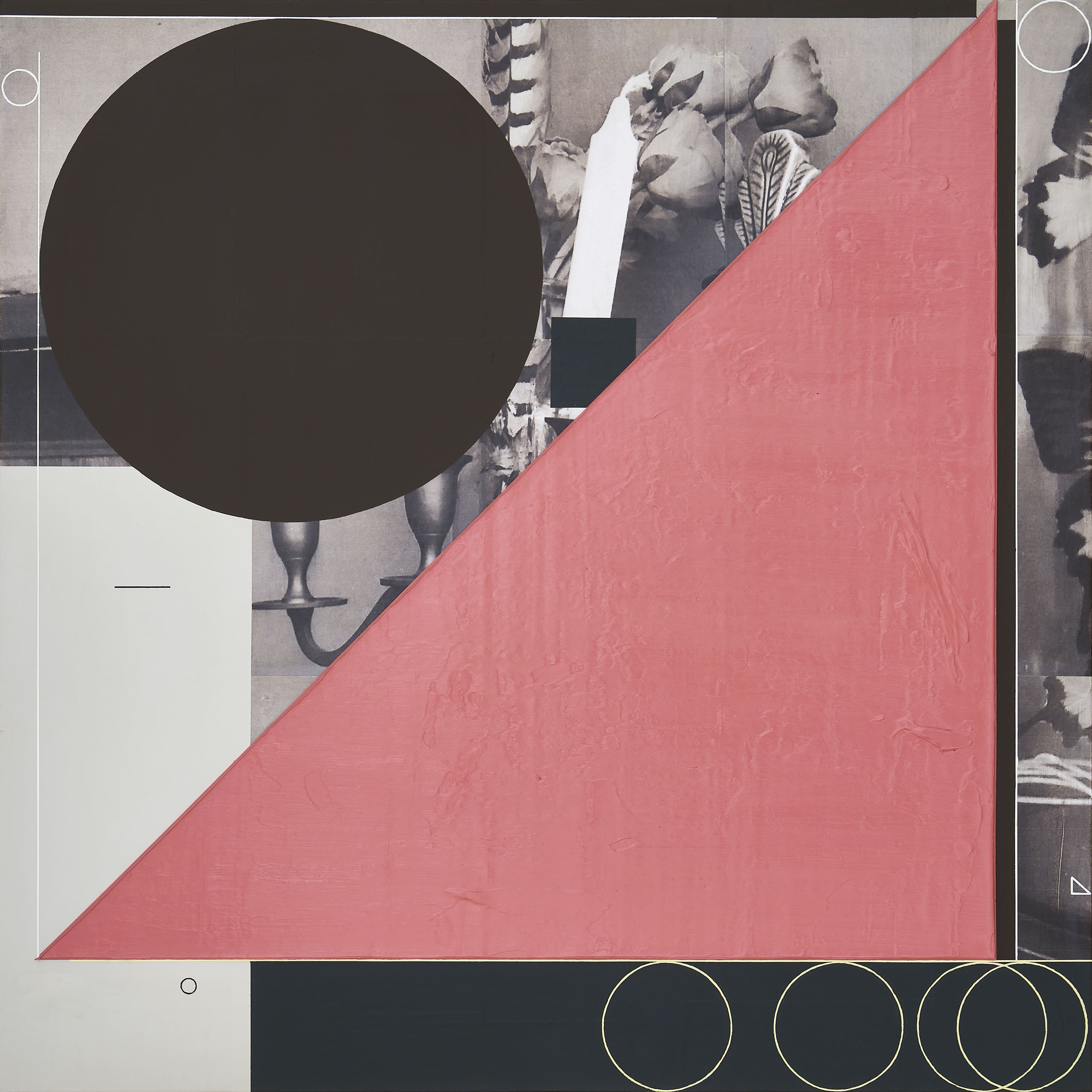  A Candle with Roses, 2020, Acrylic and Photo-Collage on Canvas, 91 x 91 cm