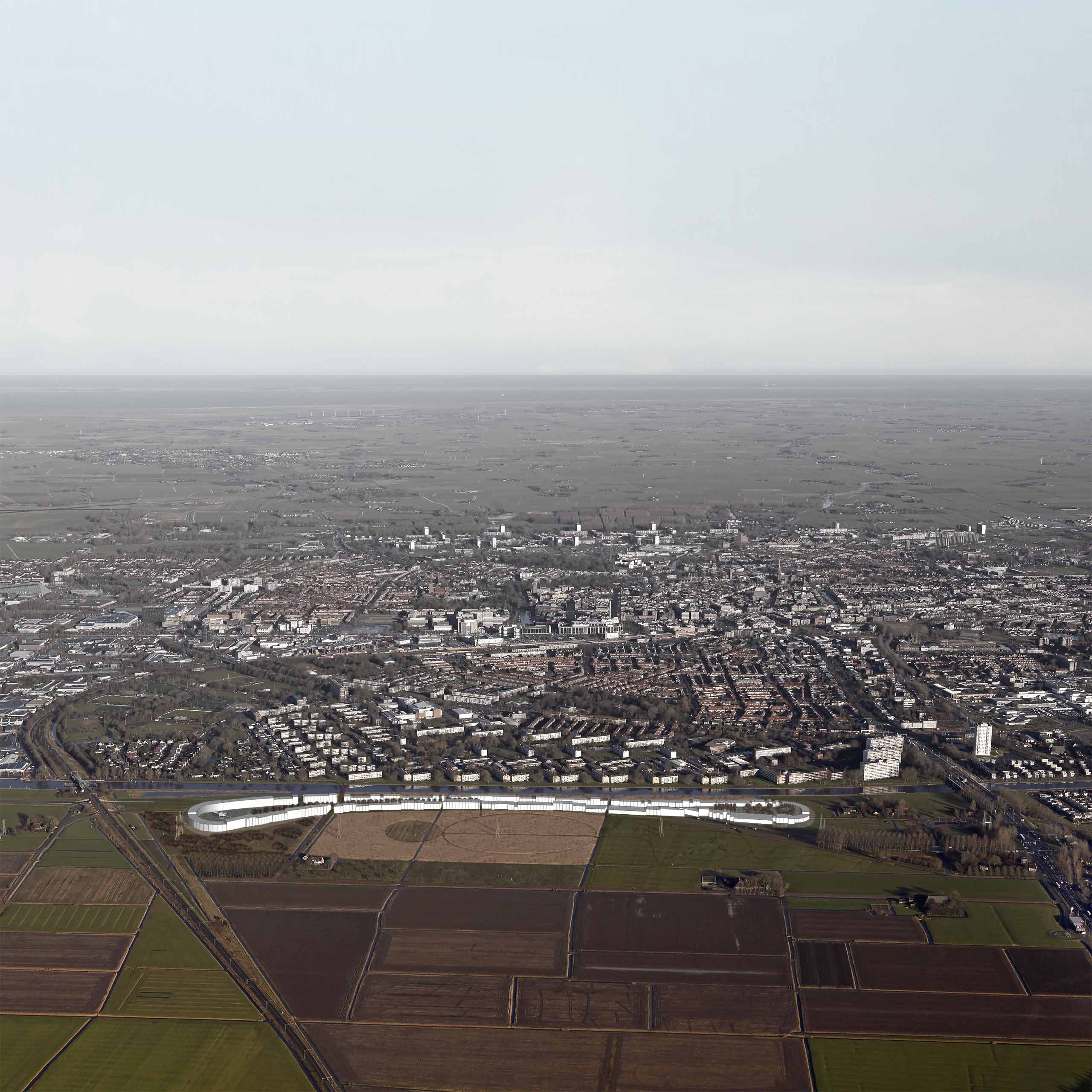 Parallel worlds. Europan 11 competition, master plan on the border of the city and the flat rural landscape, Leeuwarden, NL. International competition in collaboration with Atelier 010 .