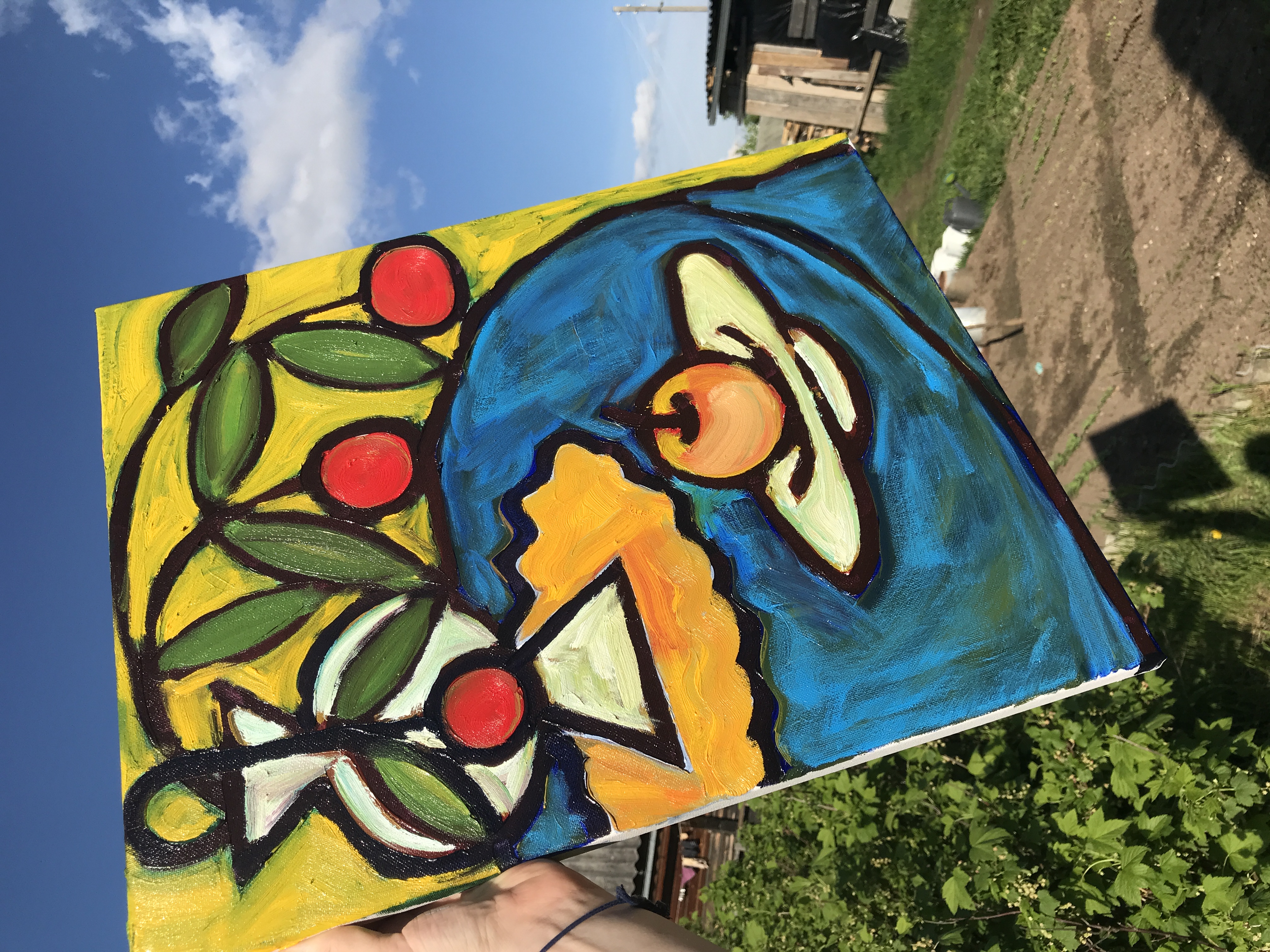 Flowers and apple 2020 (oil on canvas) sold