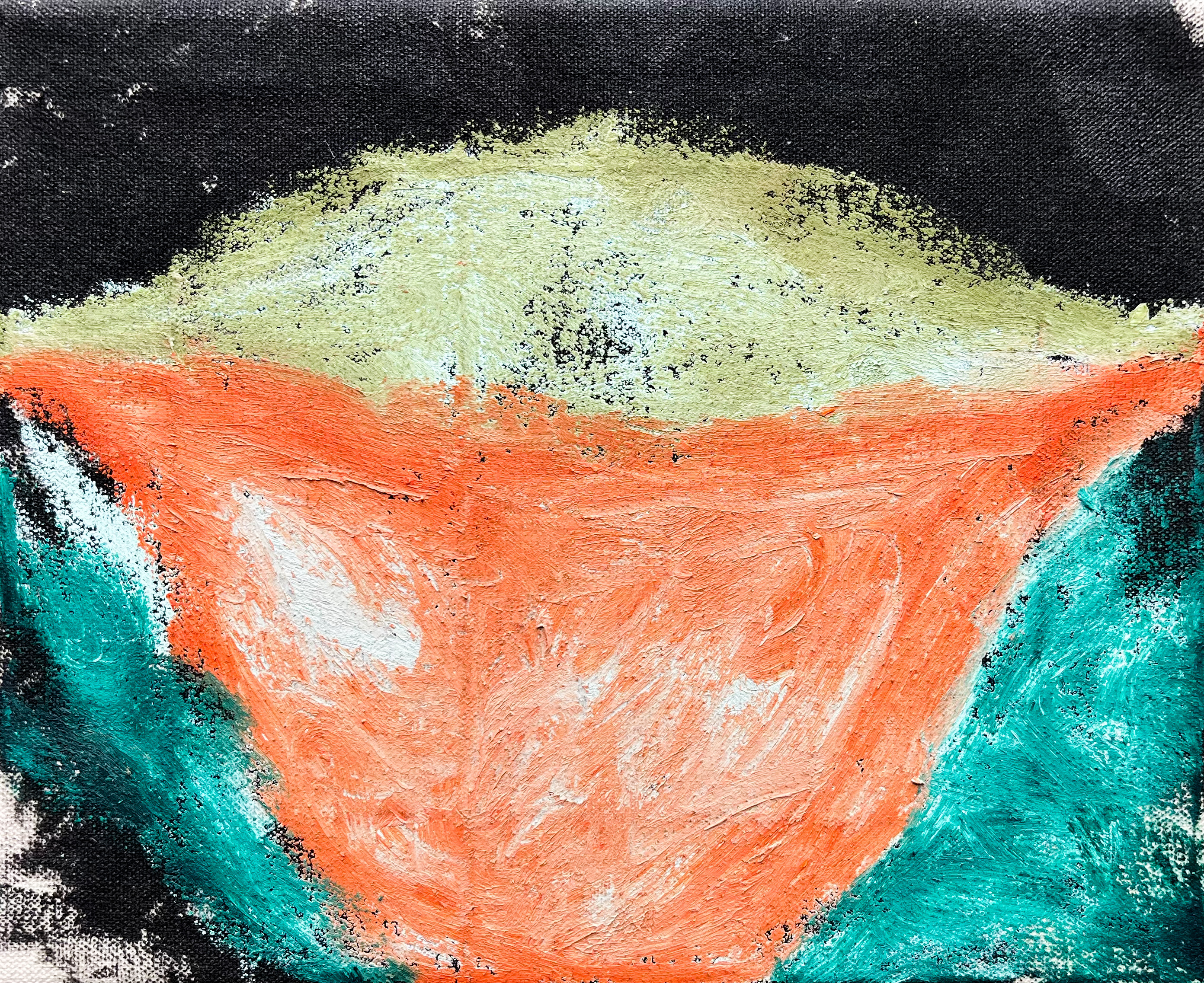 Ripe Berry Under the Moon, acrylic and oil stick on canvas. 8 x 10 inches.